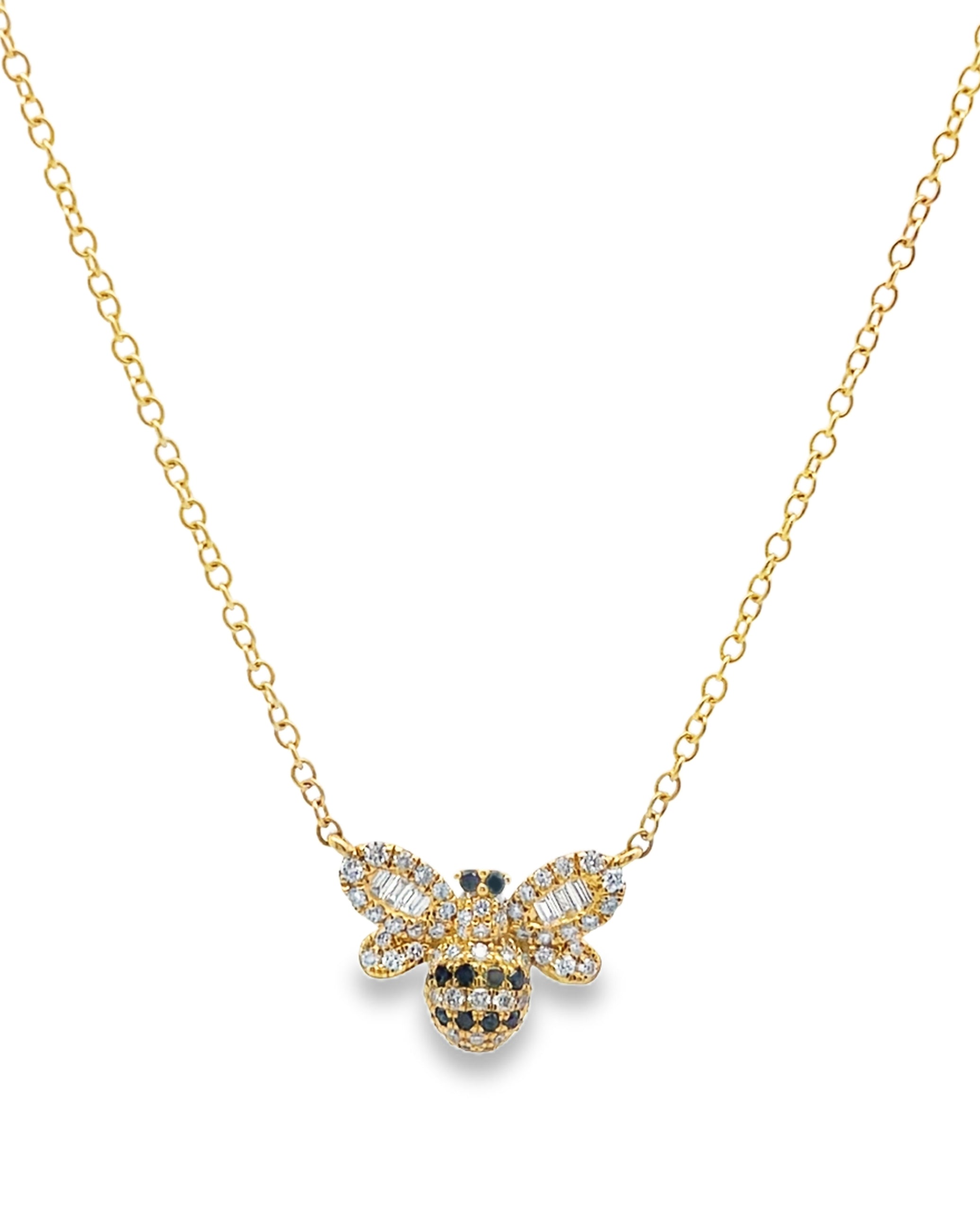 18K Yellow Gold Diamond Bee Pendant Necklace