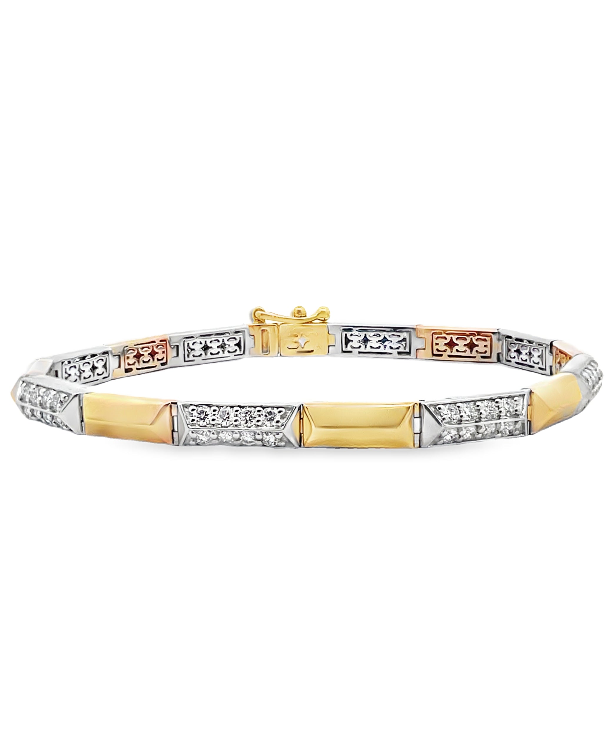 Allison Kaufman 14K Yellow and White Gold Diamond Bracelet Alternating Two Tone