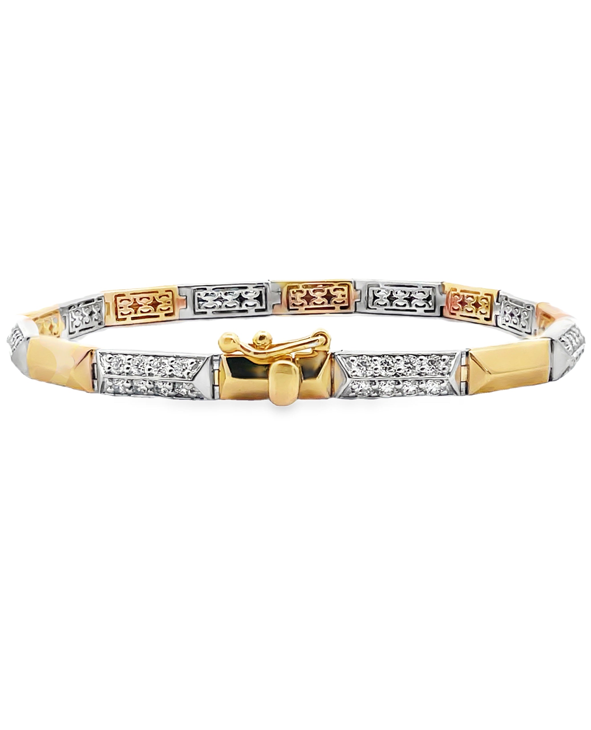 Allison Kaufman 14K Yellow and White Gold Diamond Bracelet Alternating Two Tone