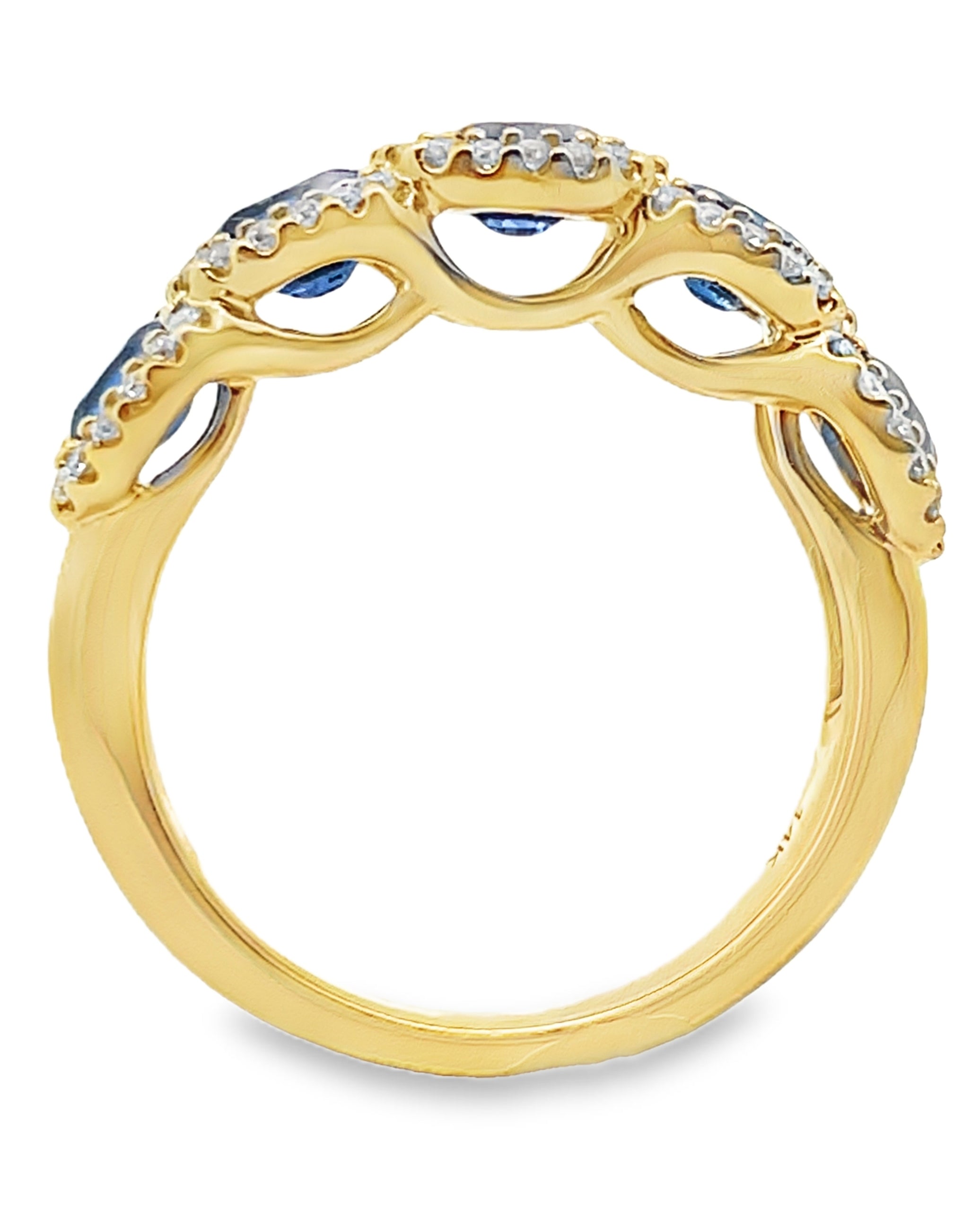 Allison Kaufman 14K Yellow Gold Oval Blue Sapphire and Diamond Band Ring