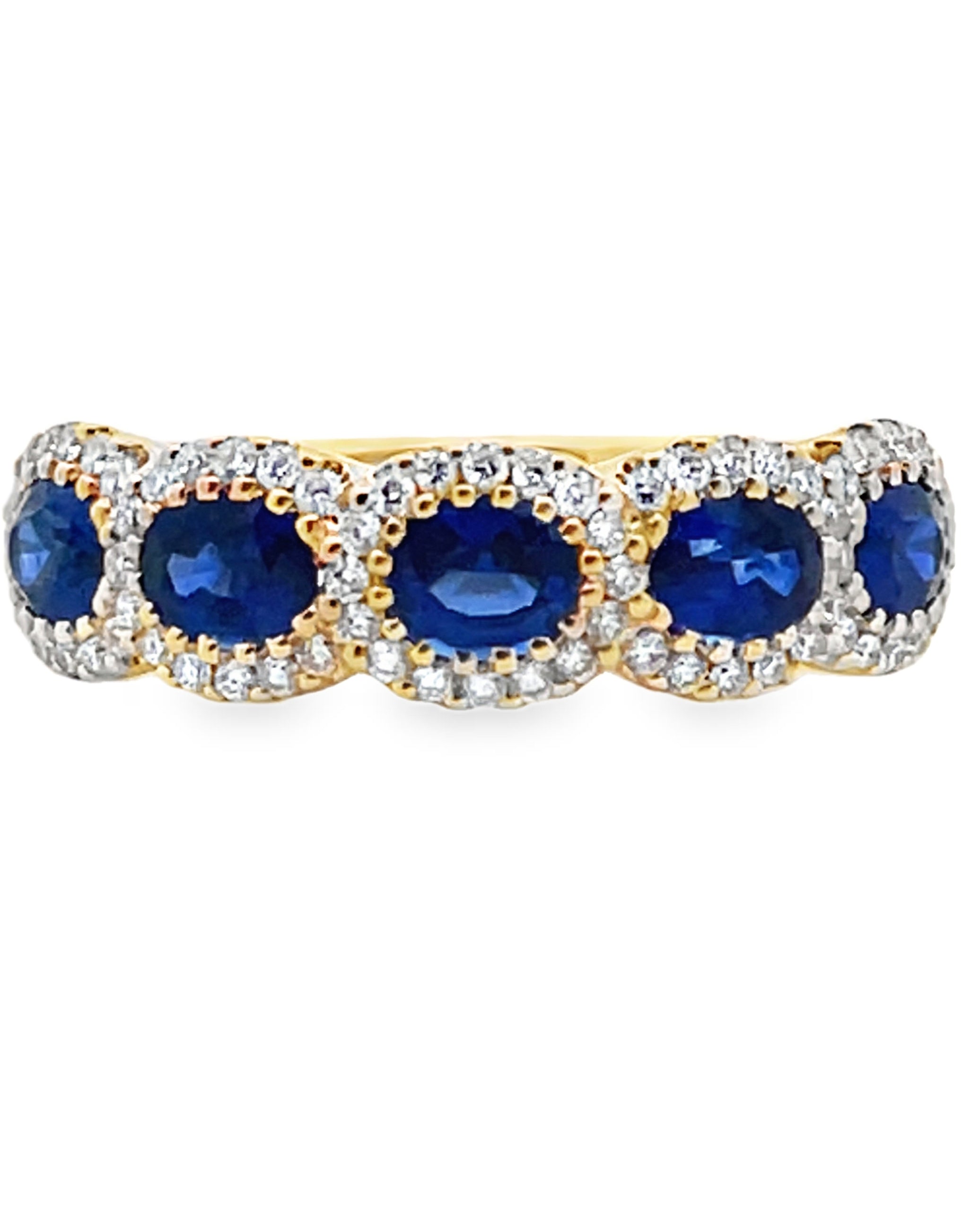 Allison Kaufman 14K Yellow Gold Oval Blue Sapphire and Diamond Band Ring