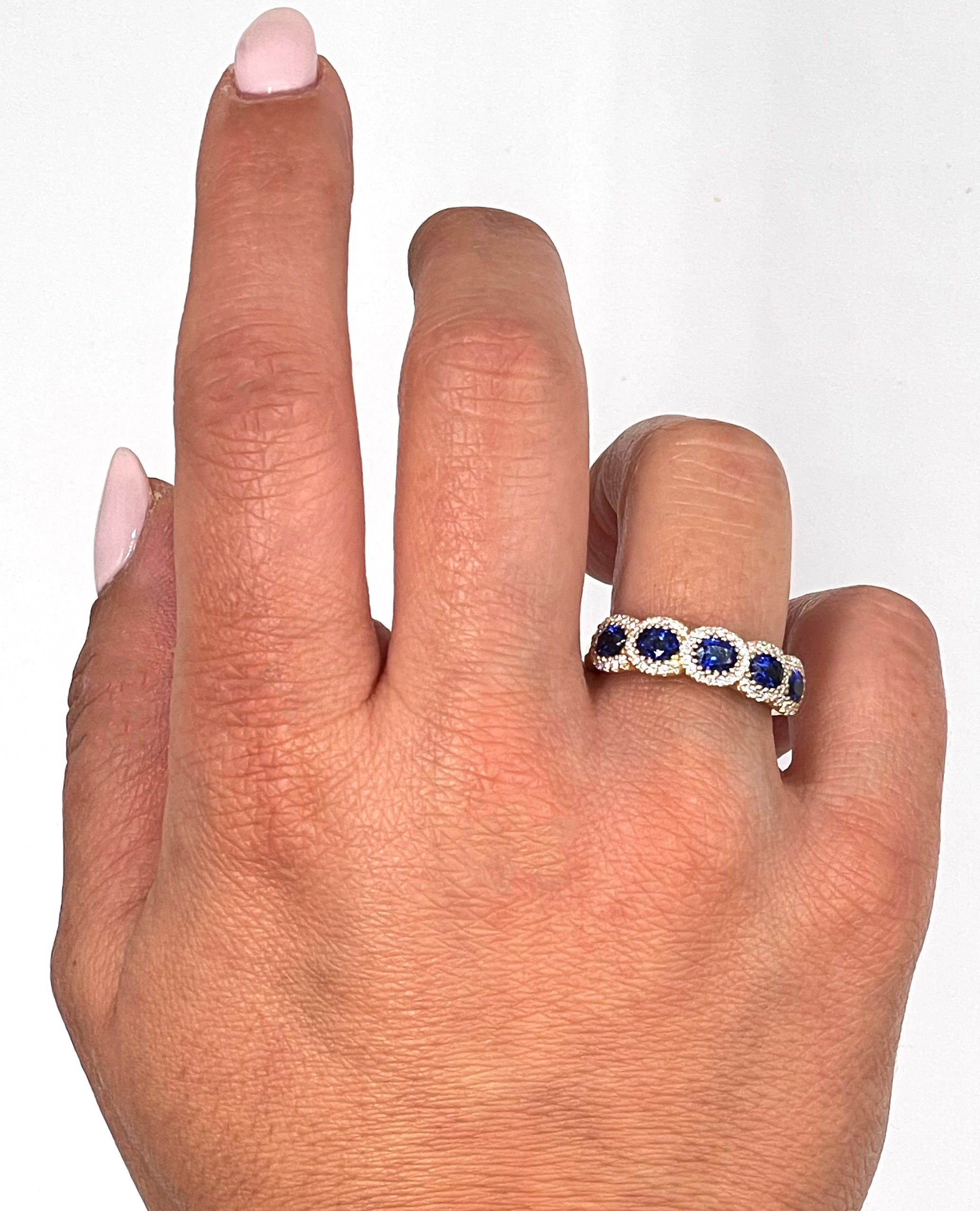 Allison Kaufman 14K Yellow Gold Oval Blue Sapphire and Diamond Band Ring