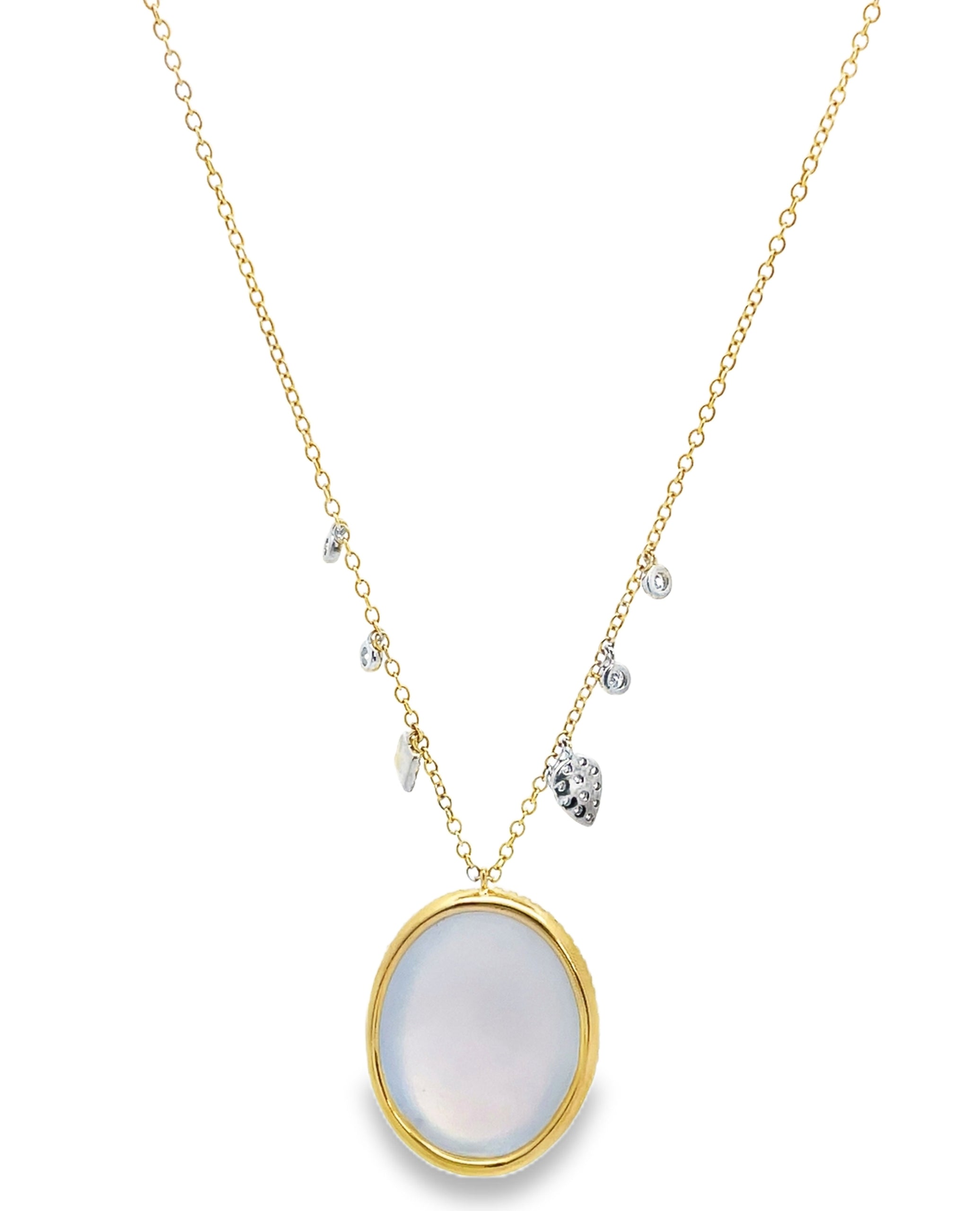 Meira T N10657/YC 14K Yellow Gold Opal & Diamond Pendant Necklace
