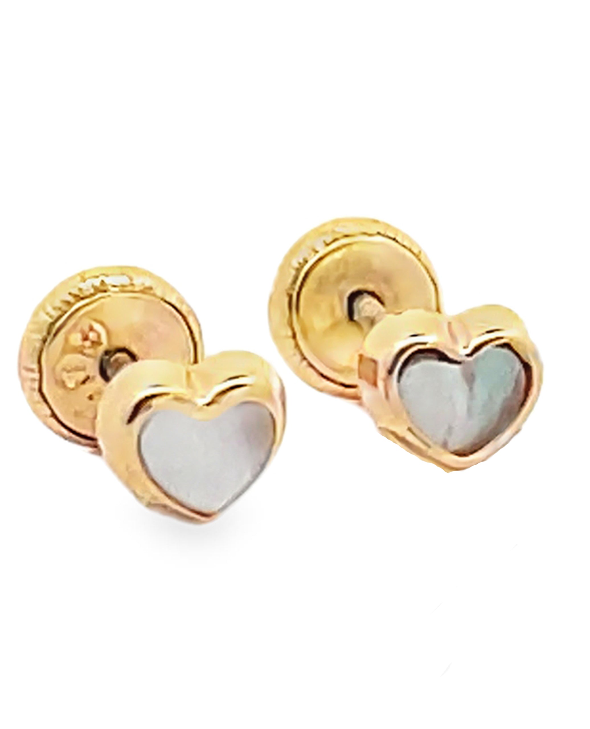 14K Yellow Gold Mini Mother Of Pearl Heart Earrings
