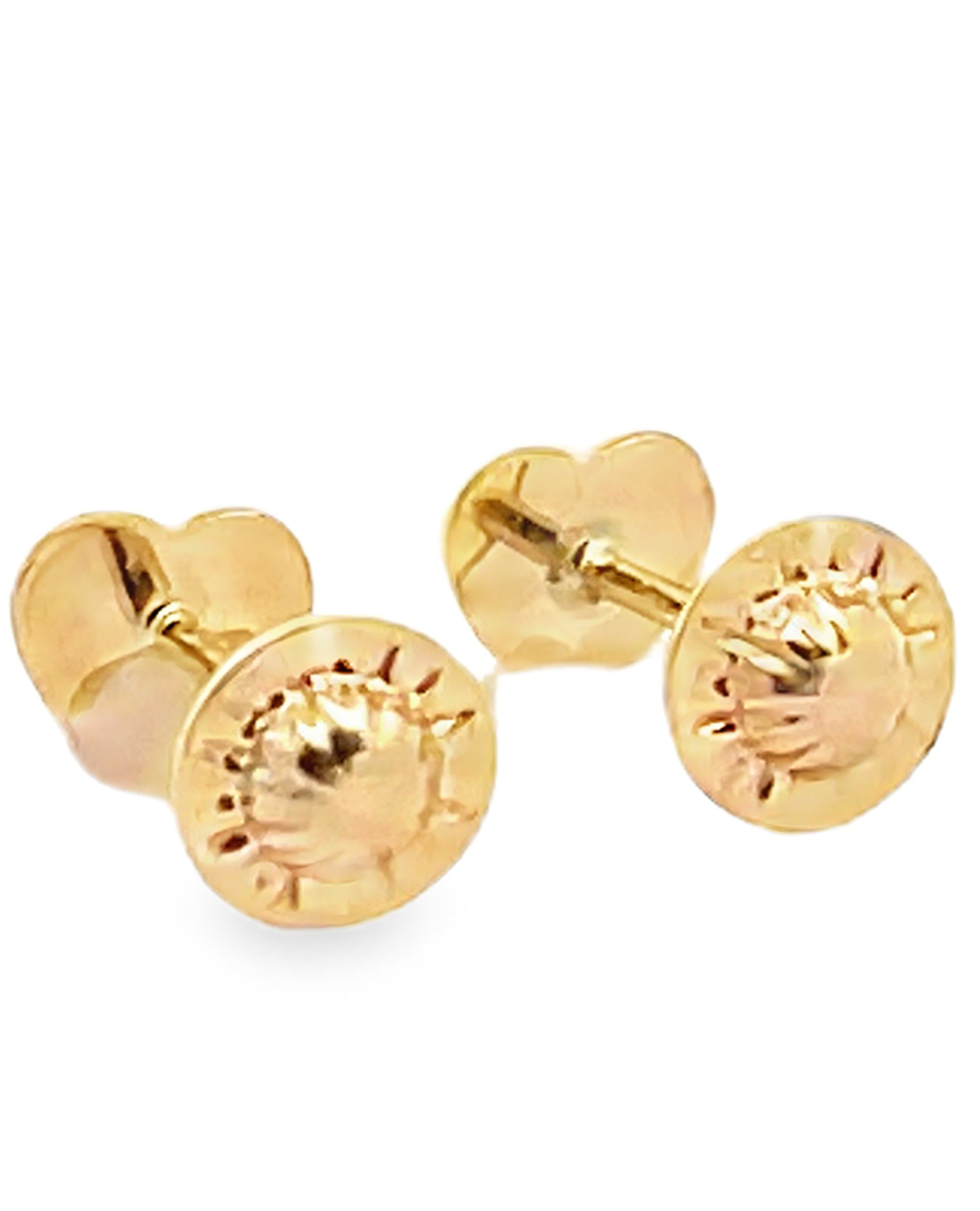 14K Yellow Gold Mini Mother Of Pearl Heart Earrings with Screwbacks