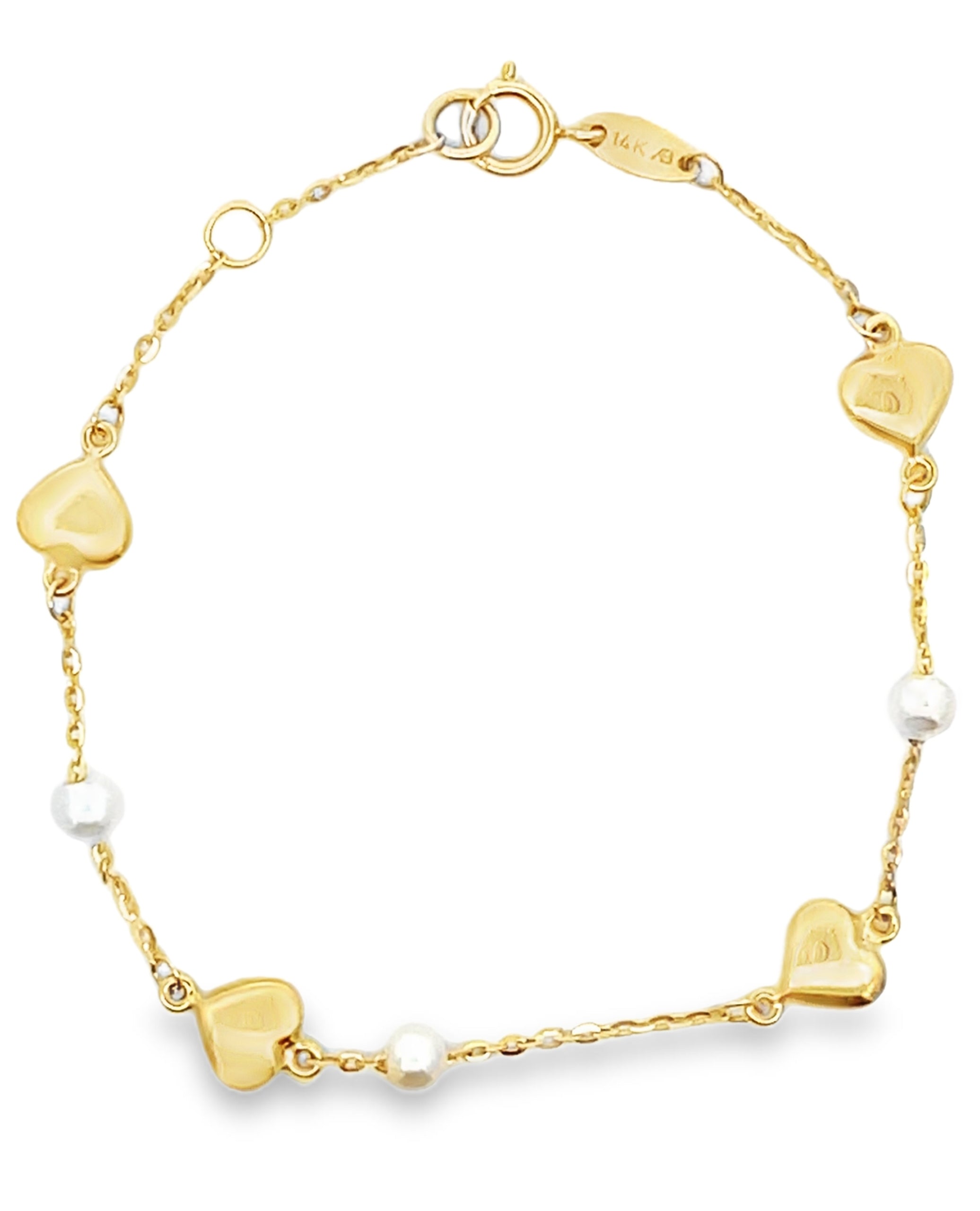 14K Yellow Gold Heart Bracelet with Pearls