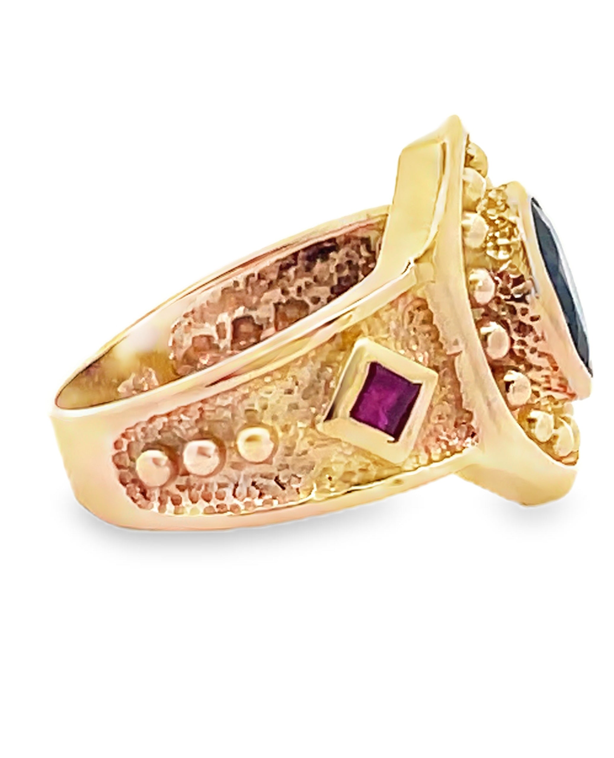 18K Yellow Gold Sapphire & Ruby Ring
