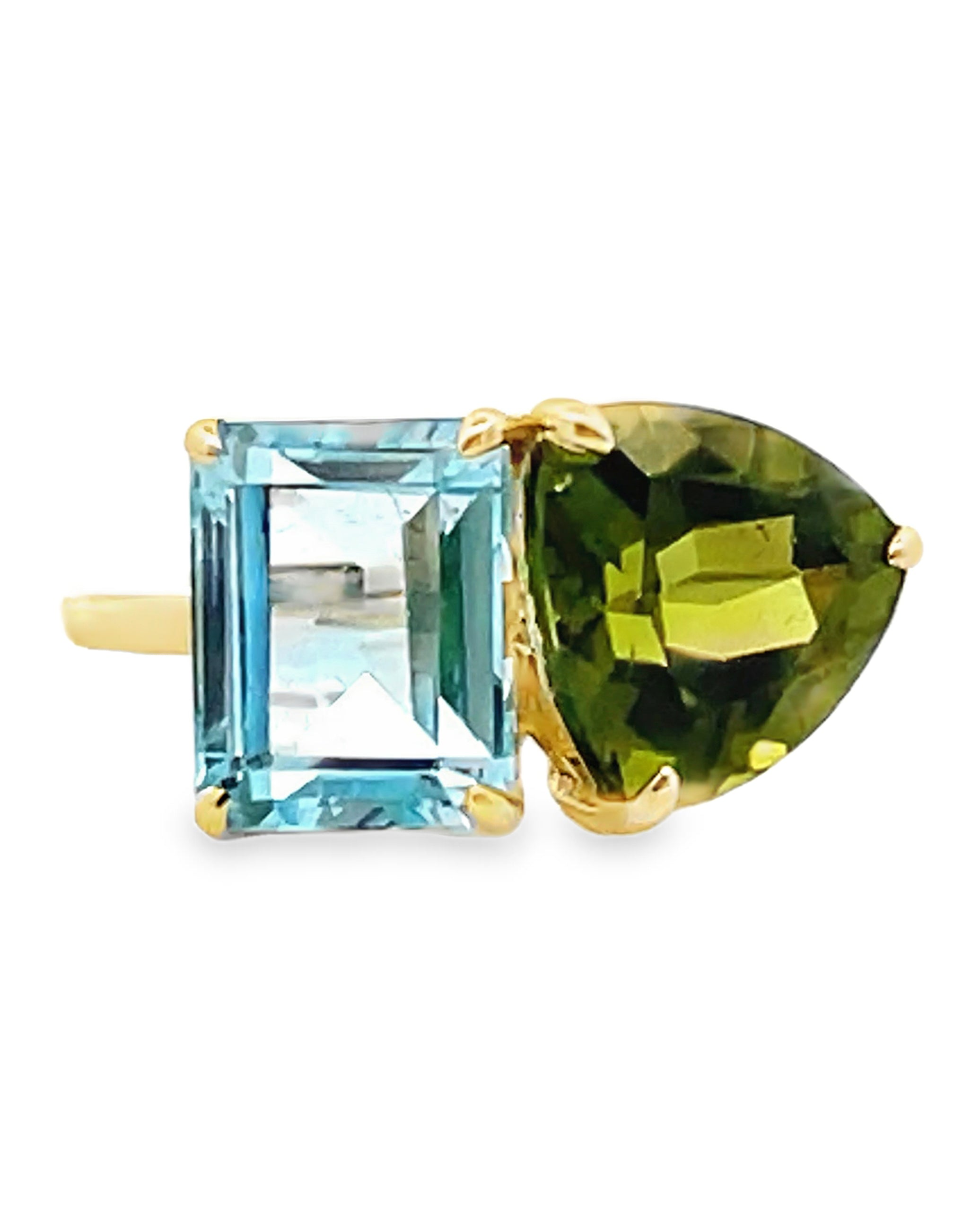 Meira T. 14K Yellow Gold Aquamarine & Peridot Ring
