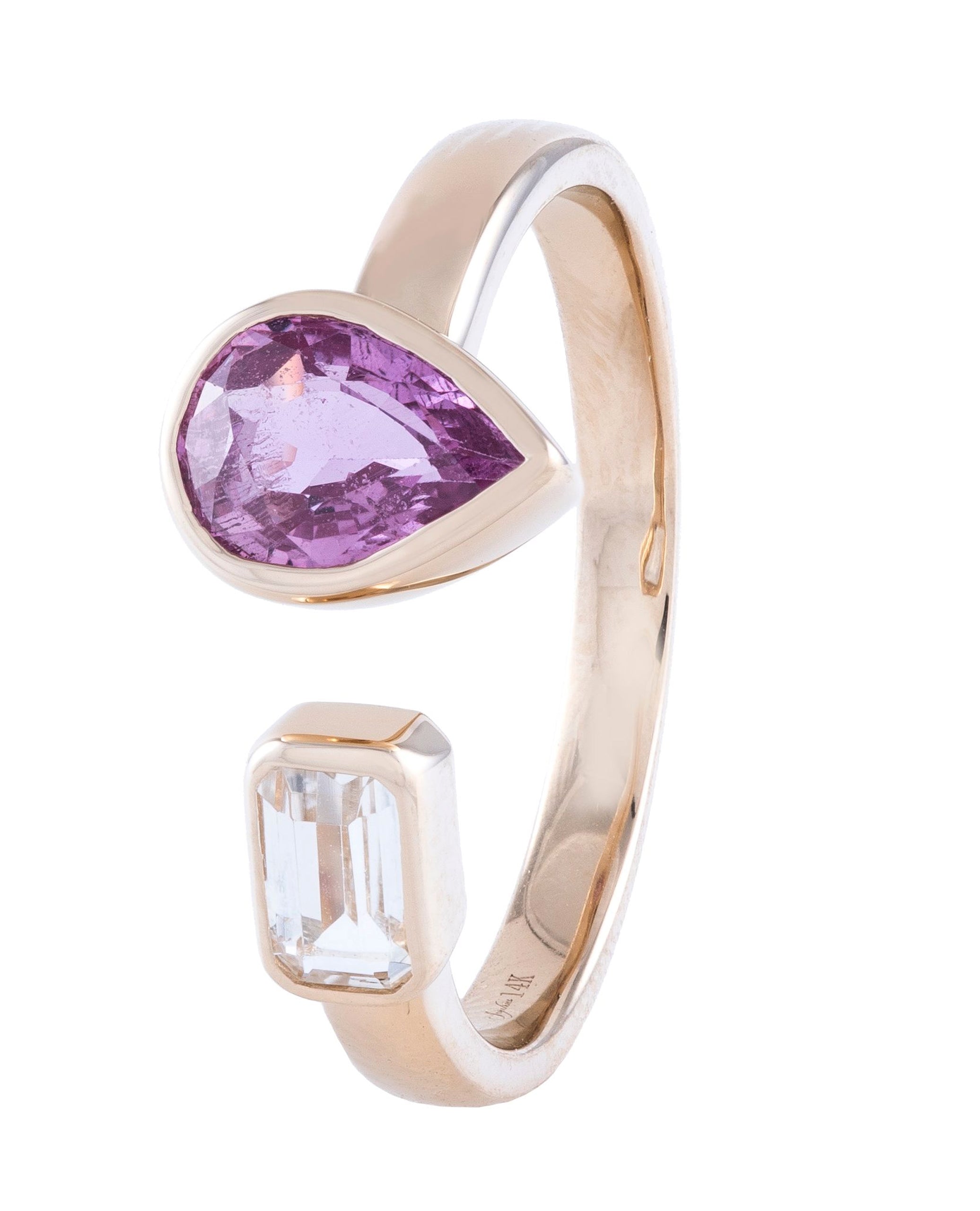 14K Yellow Gold Open Ring with Pink Sapphire
