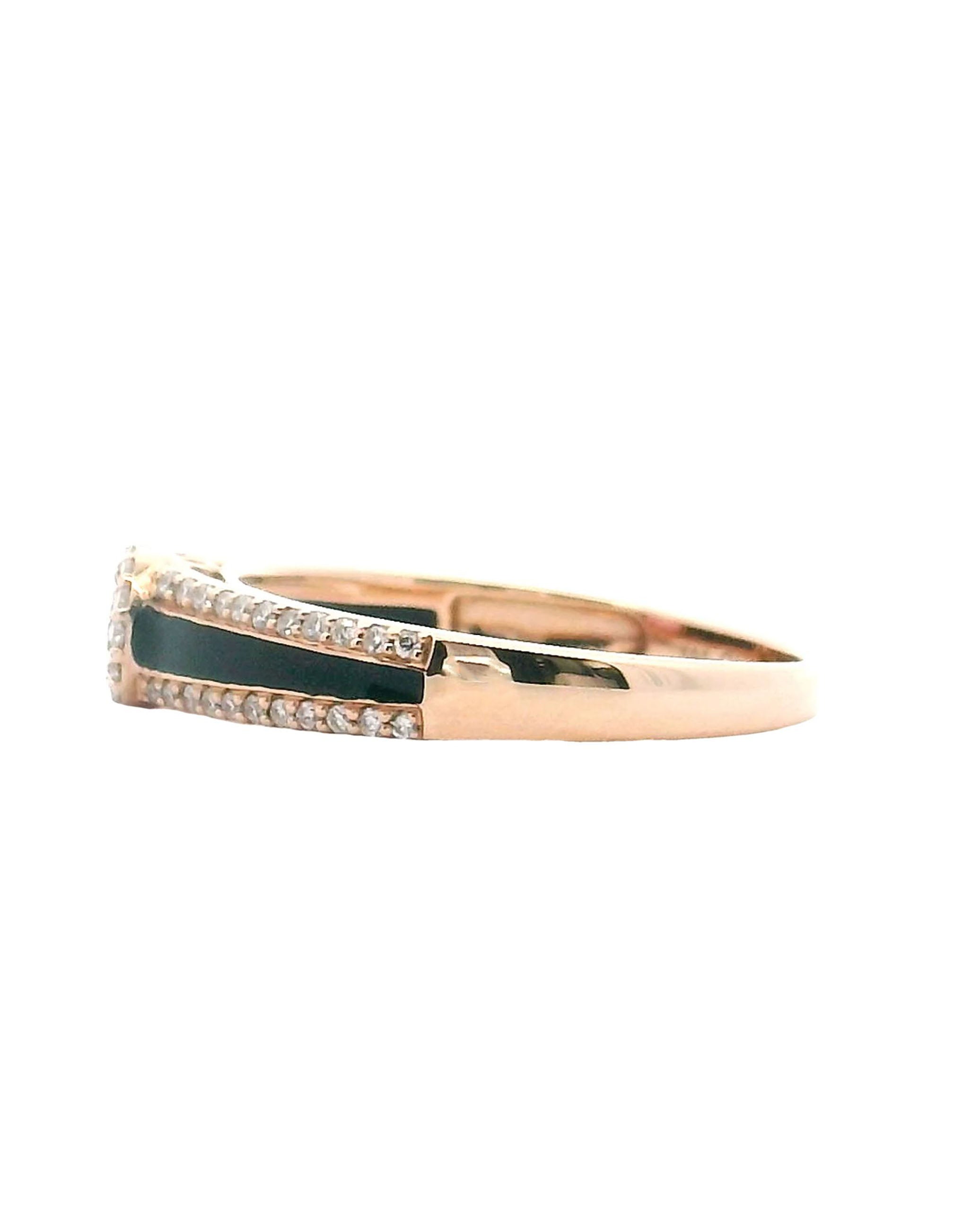 Oval Pink Tourmaline in 14K Rose Gold Ring with Black Enamel and Halo Diamonds