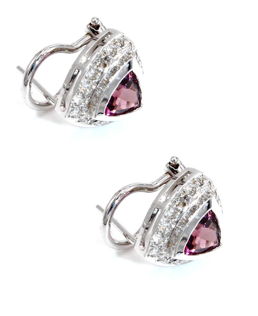 Pink Tourmaline Post Earrings with Diamonds