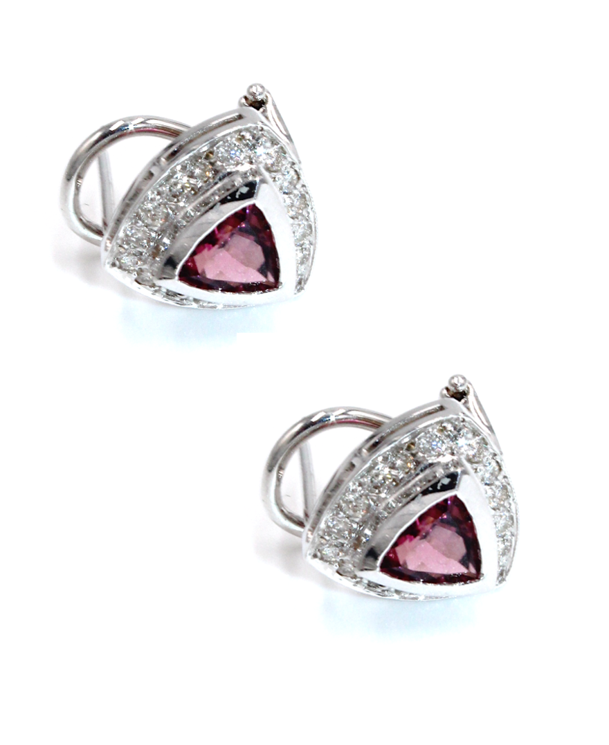 Pink Tourmaline Post Earrings with Diamonds