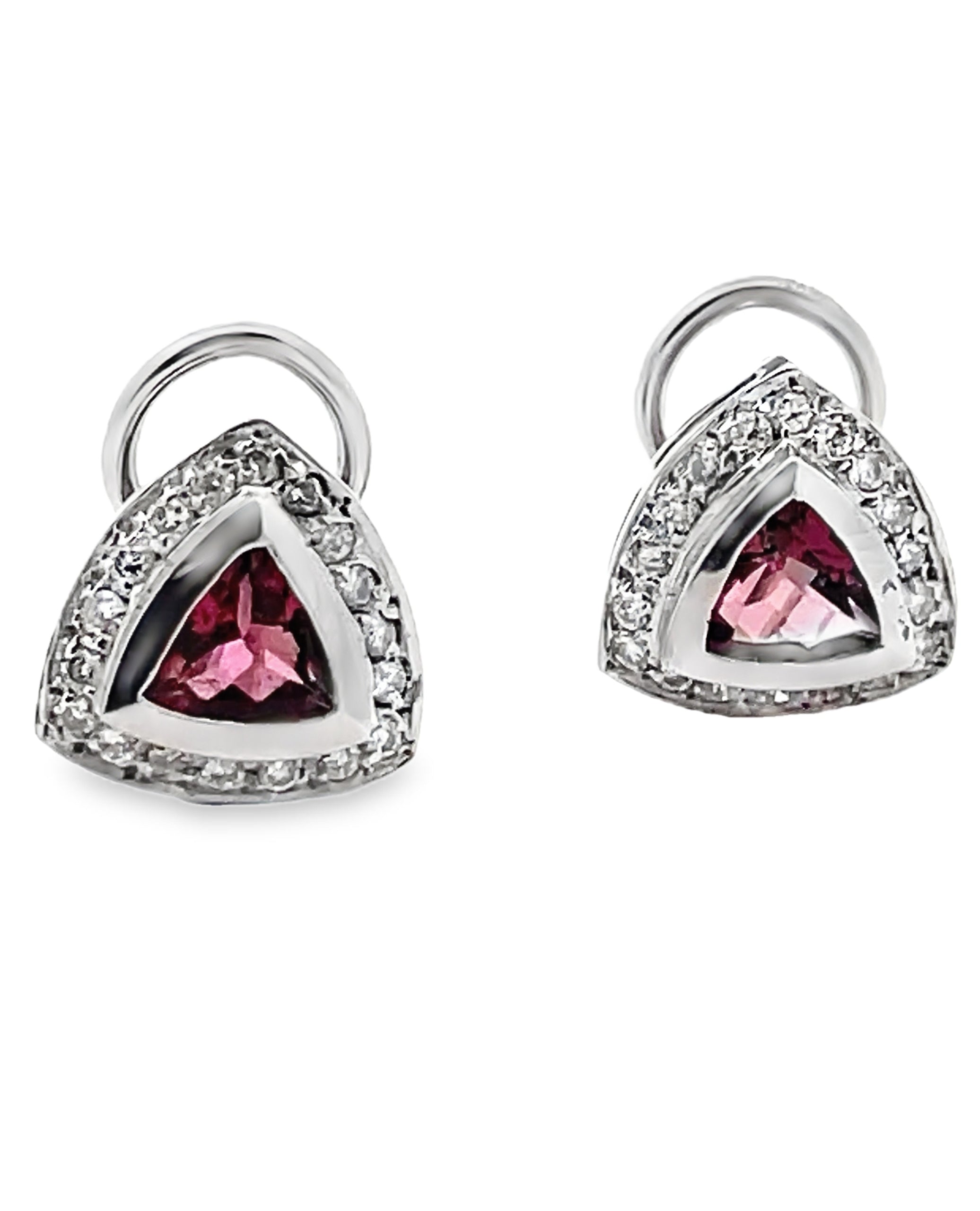 Pink Tourmaline 14k White Gold Post Earrings with Diamonds