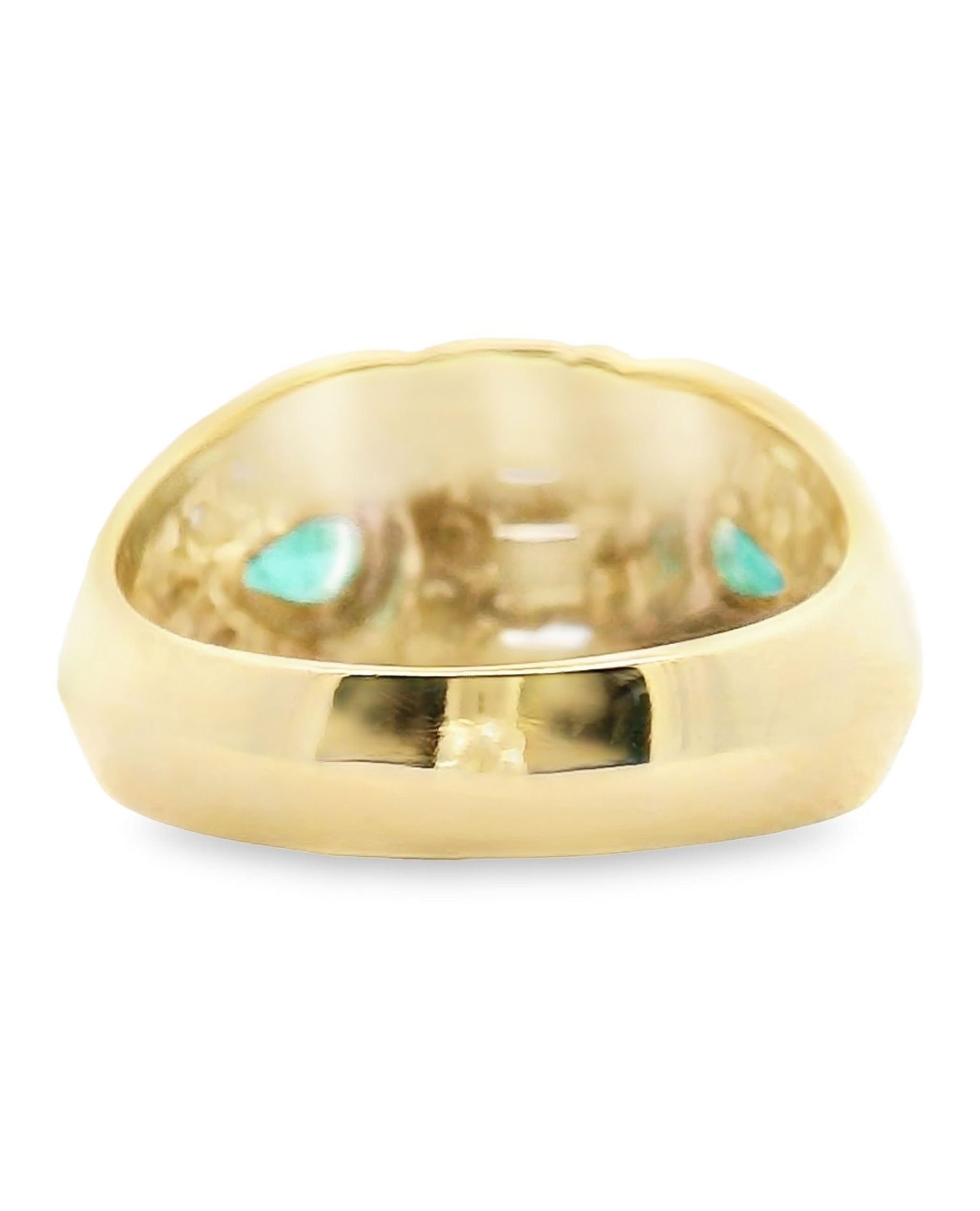 Vintage Pear Shaped Emerald Ring with Baguette & Round Diamonds Set in 18K Yellow Gold
