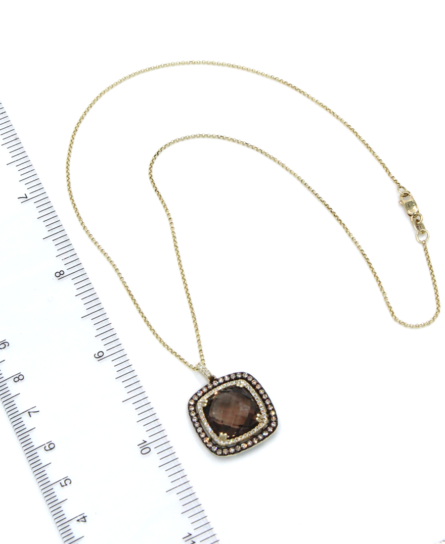 Smoky Quartz Necklace with Brown Diamonds in 14K Yellow Gold