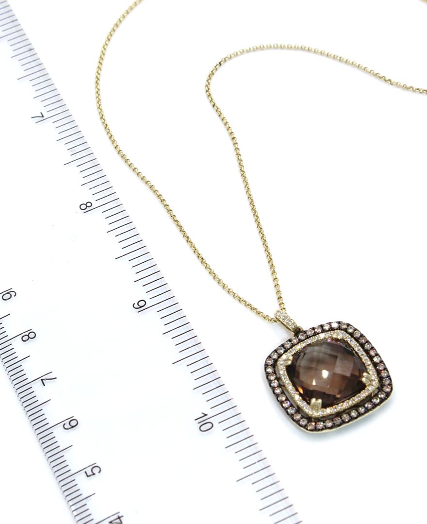 Smoky Quartz Necklace with Brown Diamonds in 14K Yellow Gold