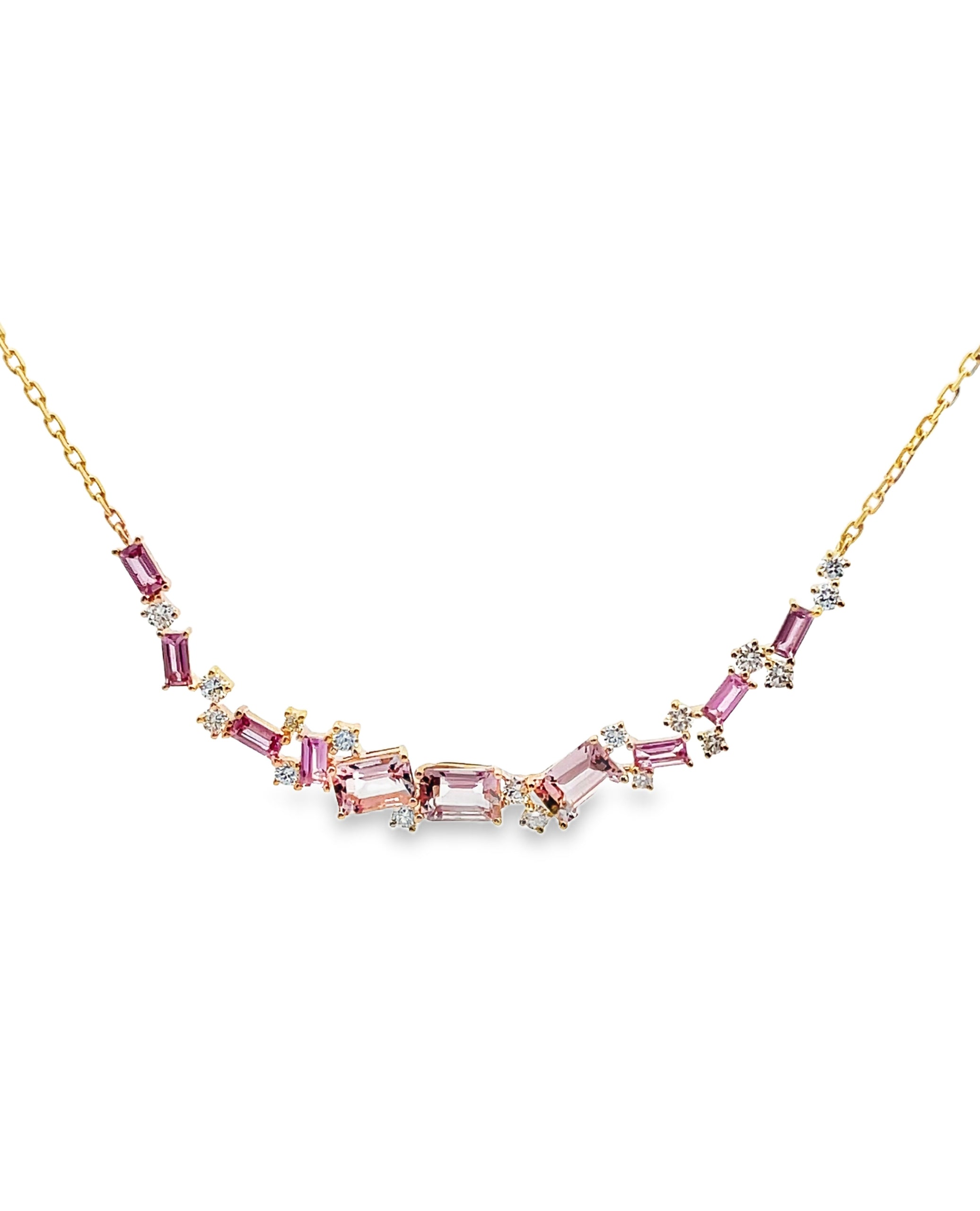 14K Yellow Gold Pink Sapphire, Morganite & Diamond Necklace