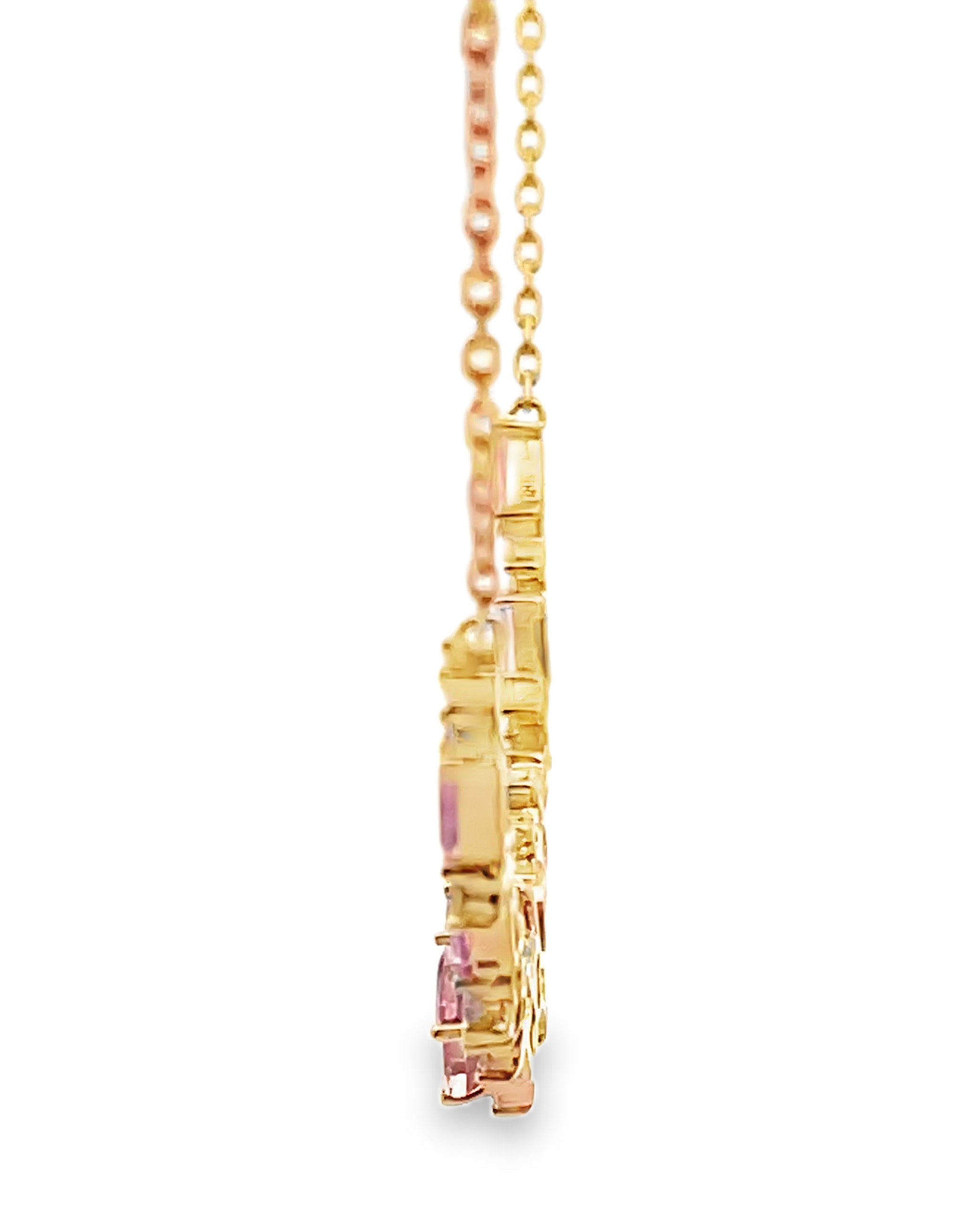 14K Yellow Gold Pink Sapphire, Morganite & Diamond Necklace