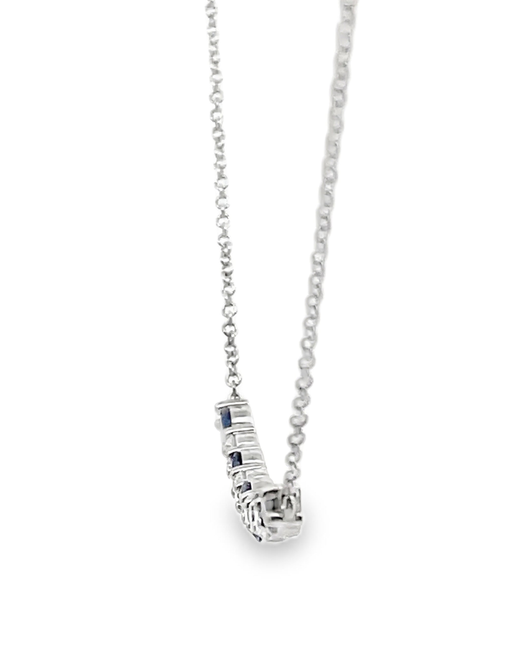 14K White Gold Single Row Pendant Necklace with Alternating 0.79 Carat Round Sapphires & 0.40 Carat Round Diamond