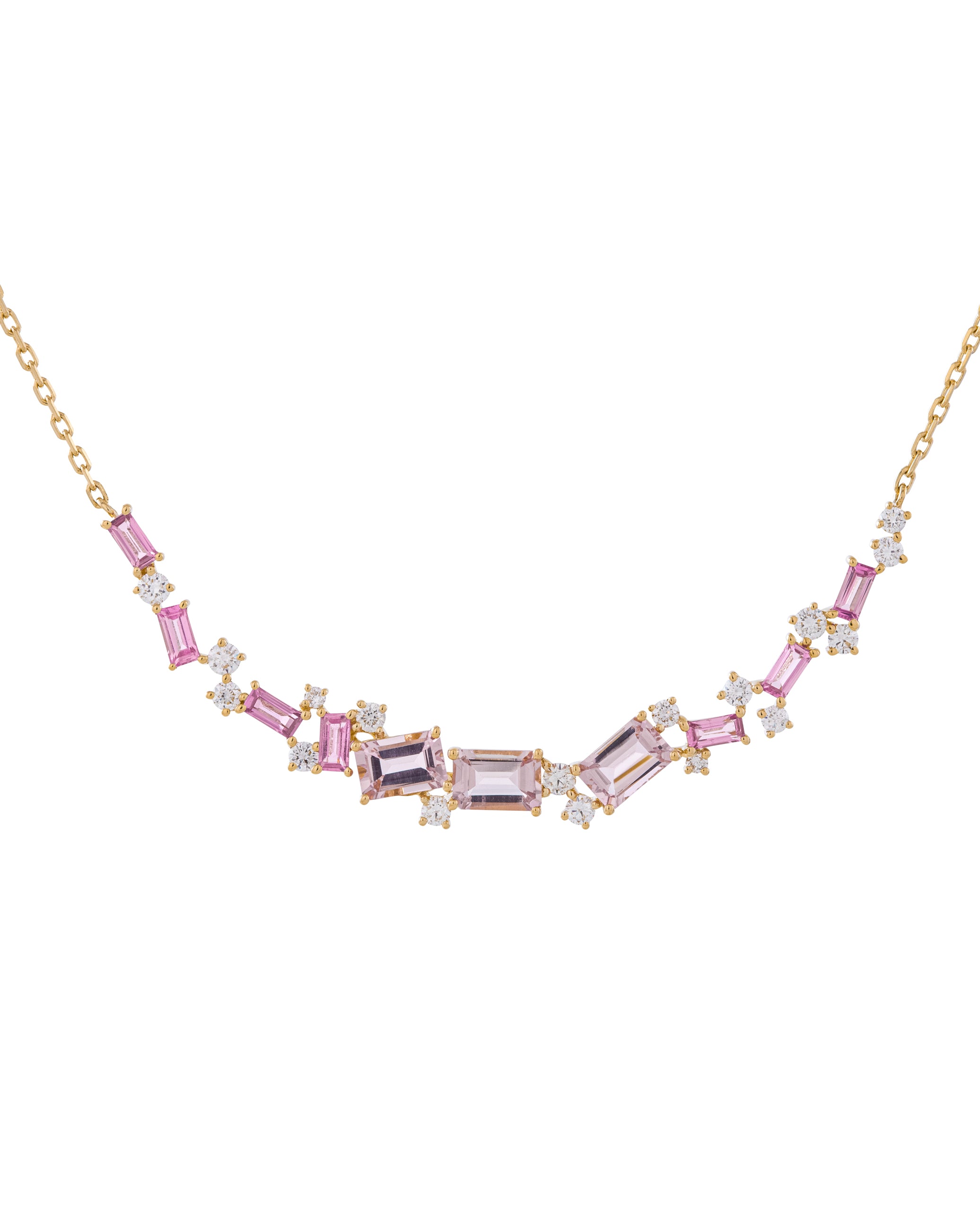 14K Yellow Gold Pink Sapphire, Morganite & Diamond Necklace