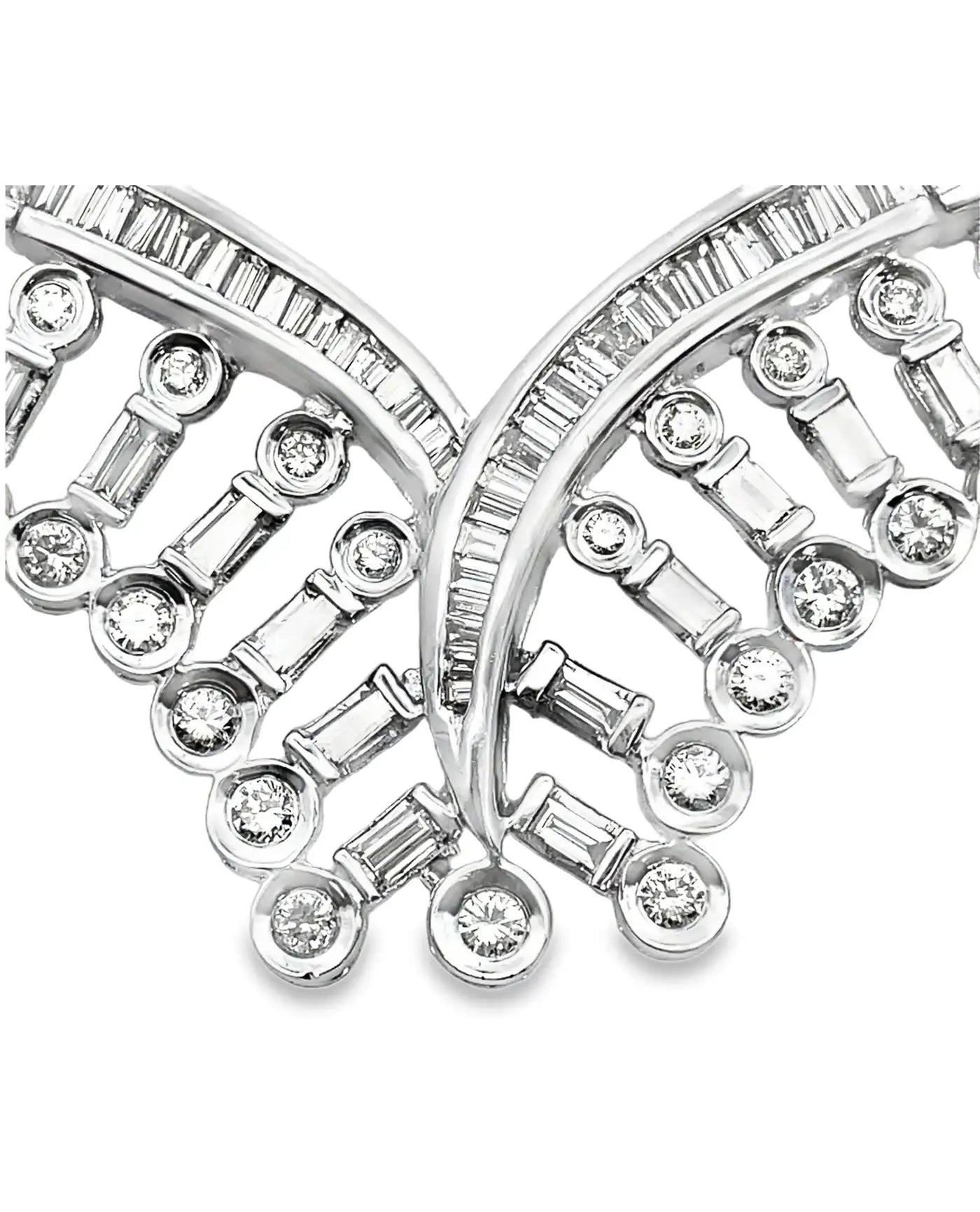 Vintage 15.50 Carat Diamond Geometric Structured V-Shape Collar Necklace in 18K White Gold