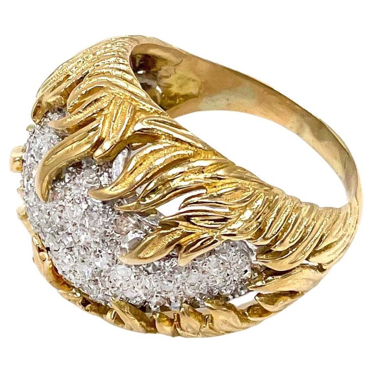 Pre-owned 18K Yellow Gold and Platinum Diamond Dome Ring
