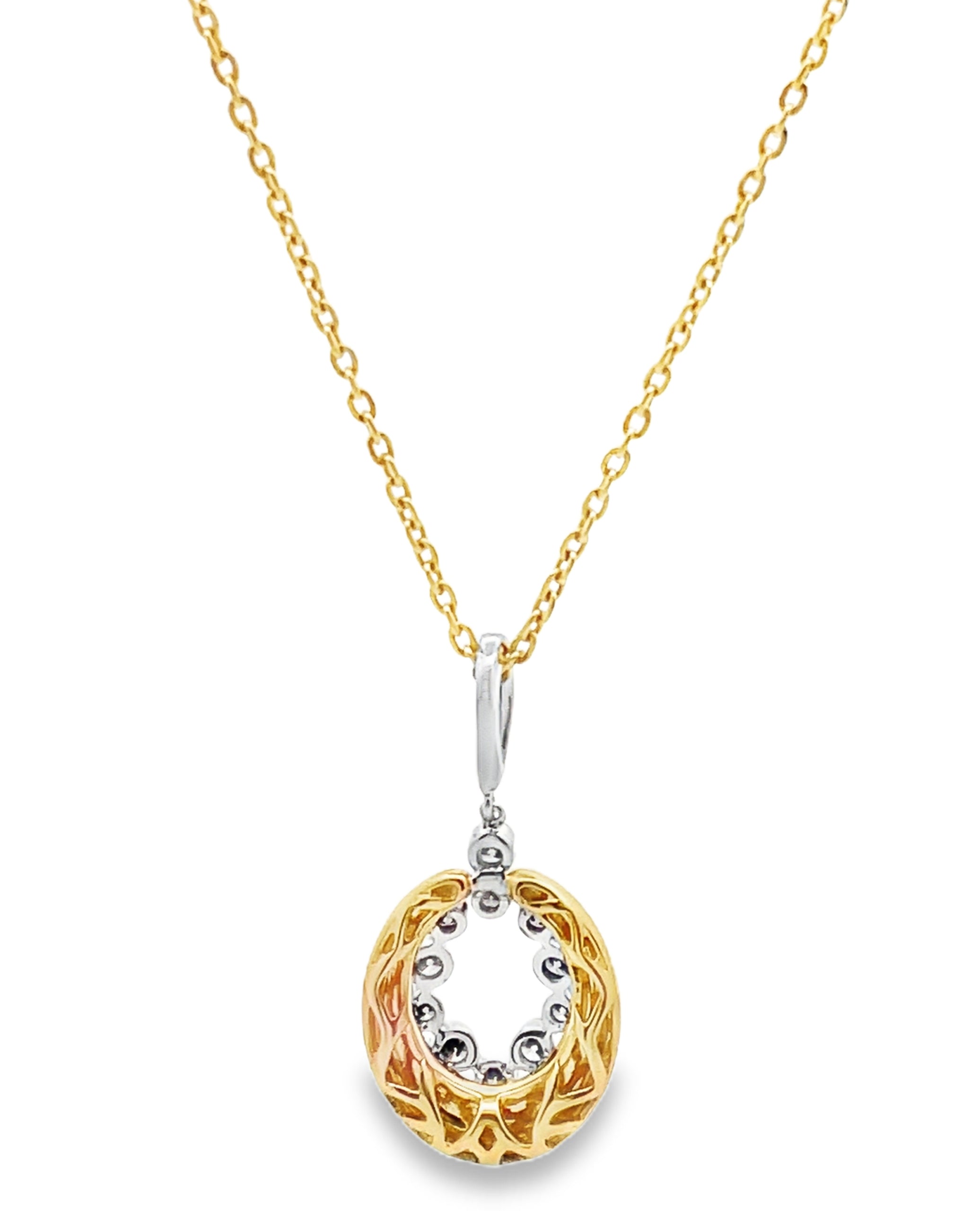 Oval Pendant Necklace with Round Brown Diamonds in 18K Yellow Gold