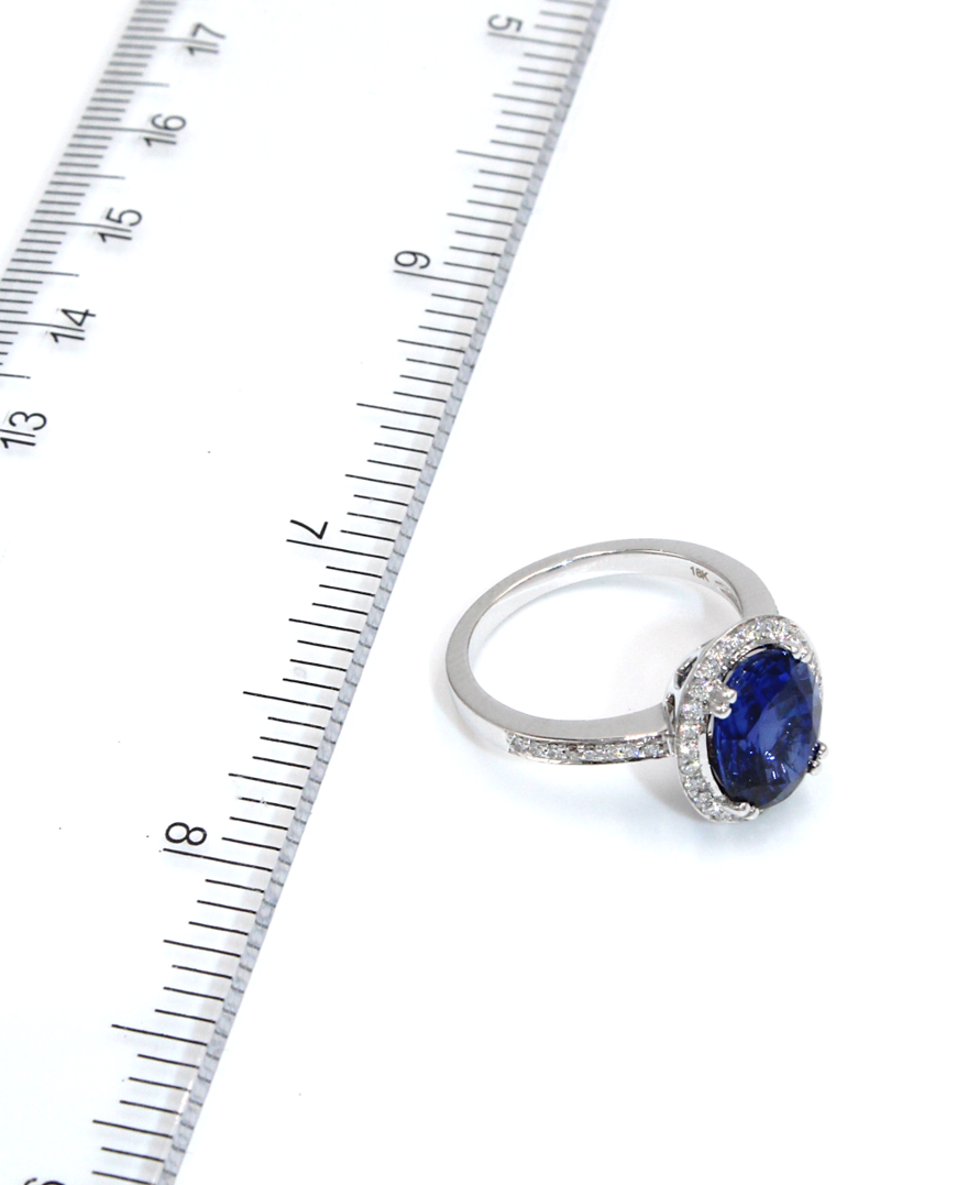 Vanna K 18RO9081D 18K White Gold Round Diamonds and Oval Lab Grown Sapphire 3.68 Carats Ring