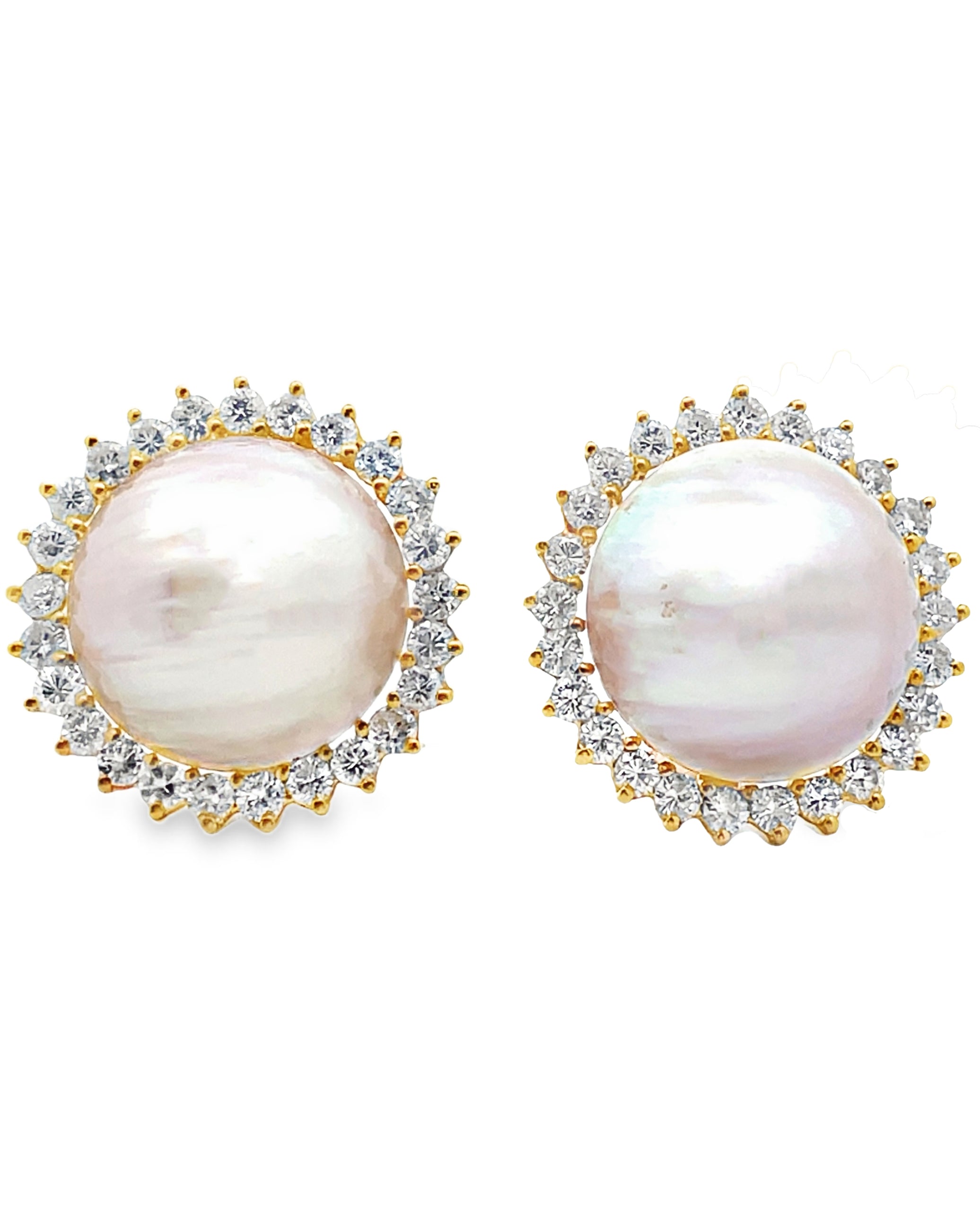 Pre-Owned 18K Yellow Gold Mobe Pearl & Diamond Earrings