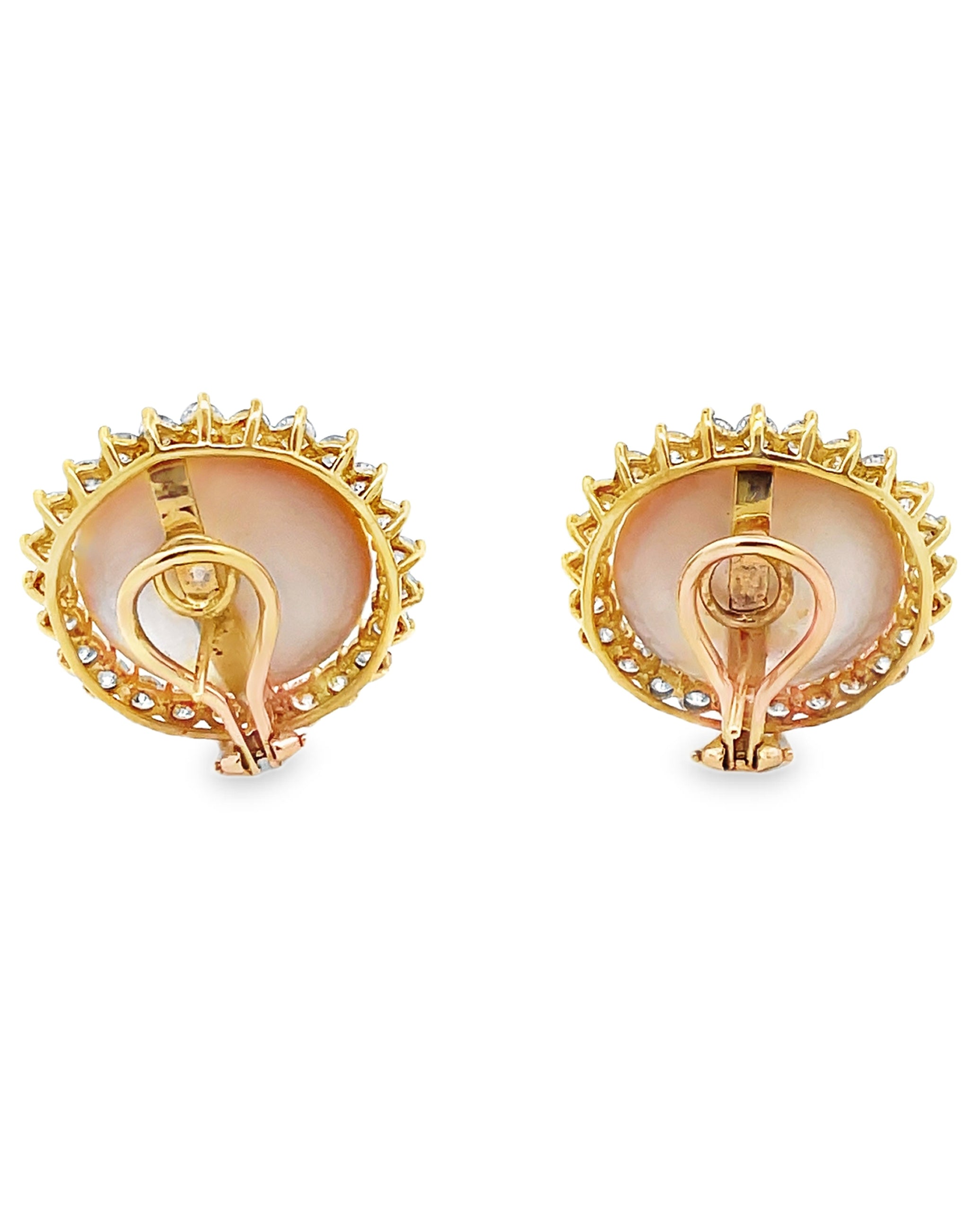 Pre-Owned 18K Yellow Gold Mobe Pearl & Diamond Earrings