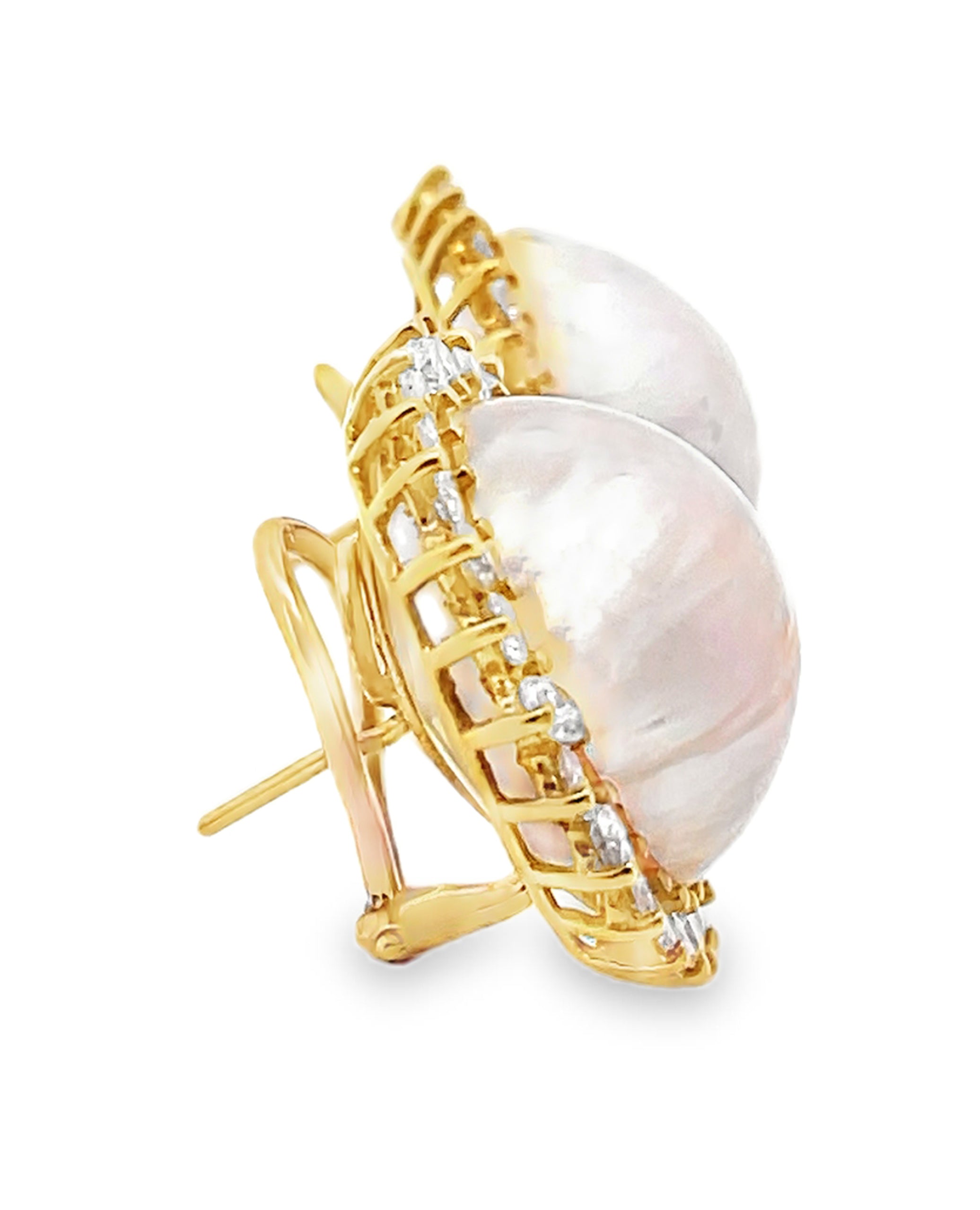 Pre-Owned 18K Yellow Gold Mobe Pearl & Diamond Earrings