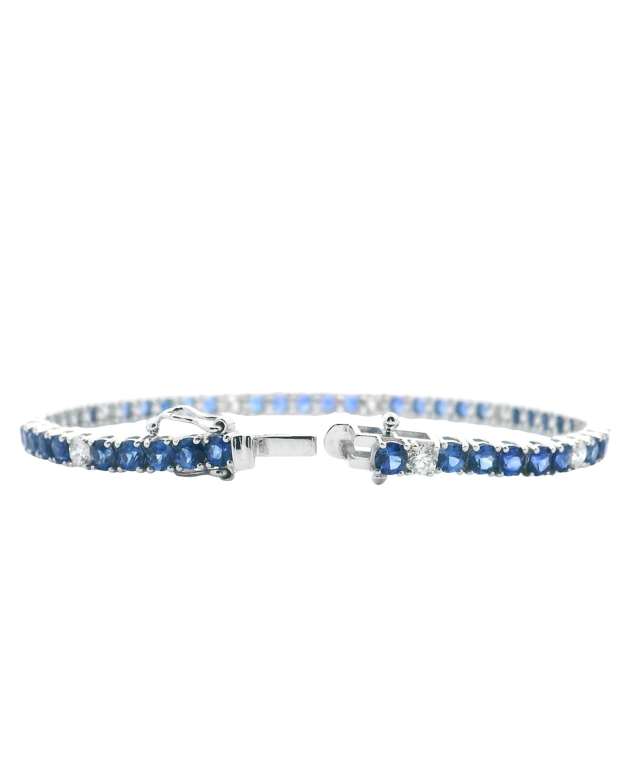 14K White Gold Tennis Bracelet with Alternating Round Sapphires and Diamonds