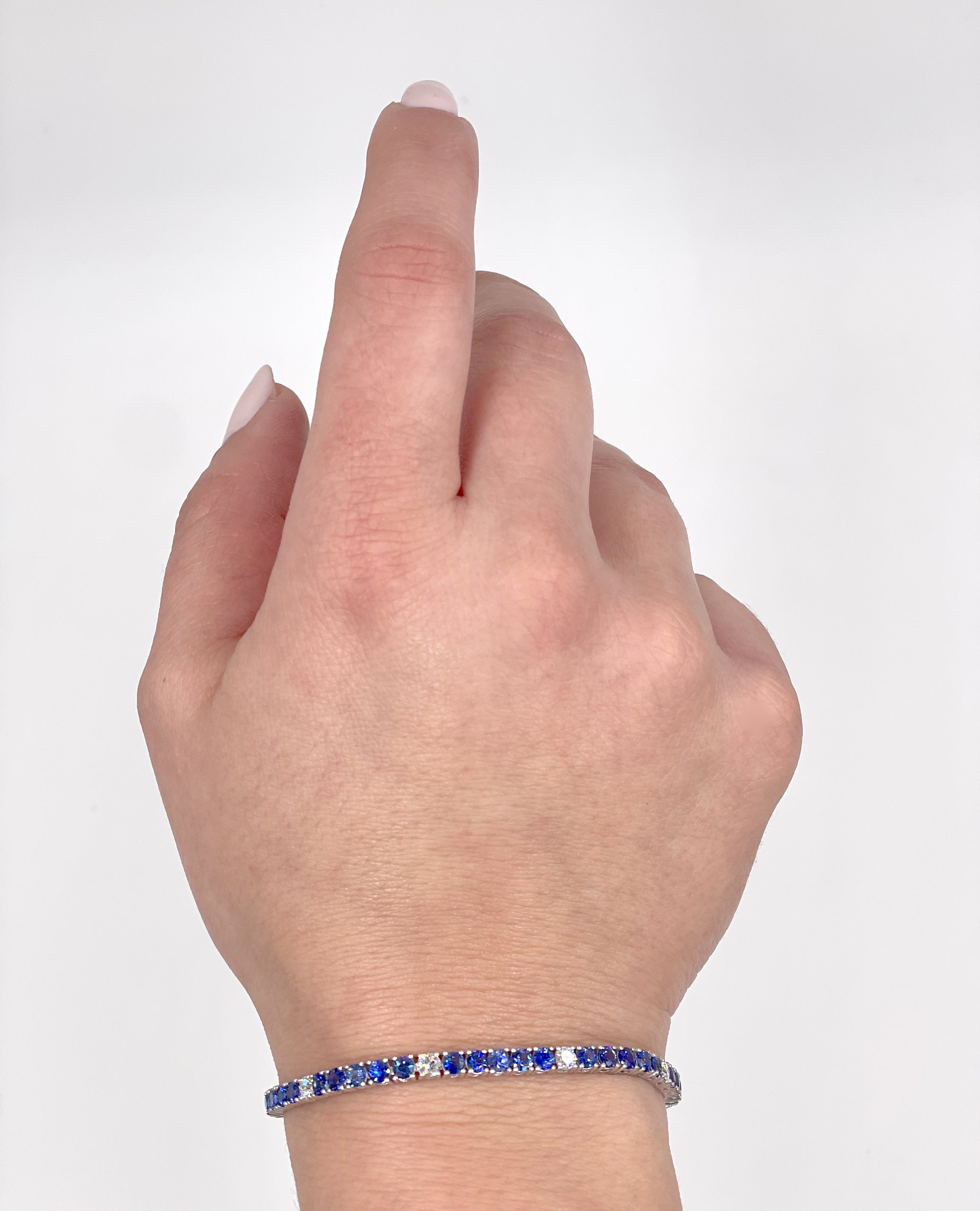 14K White Gold Tennis Bracelet with Alternating Round Sapphires and Diamonds