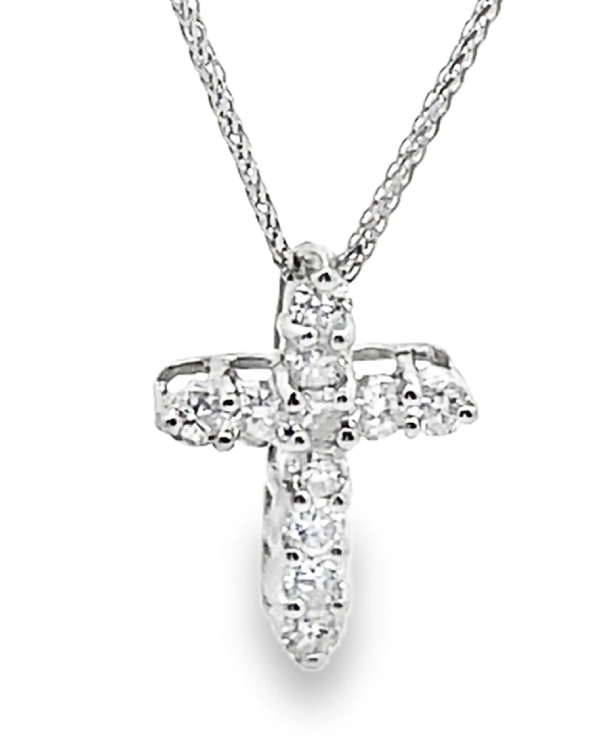 14K White Gold Diamond Cross Pendant Necklace