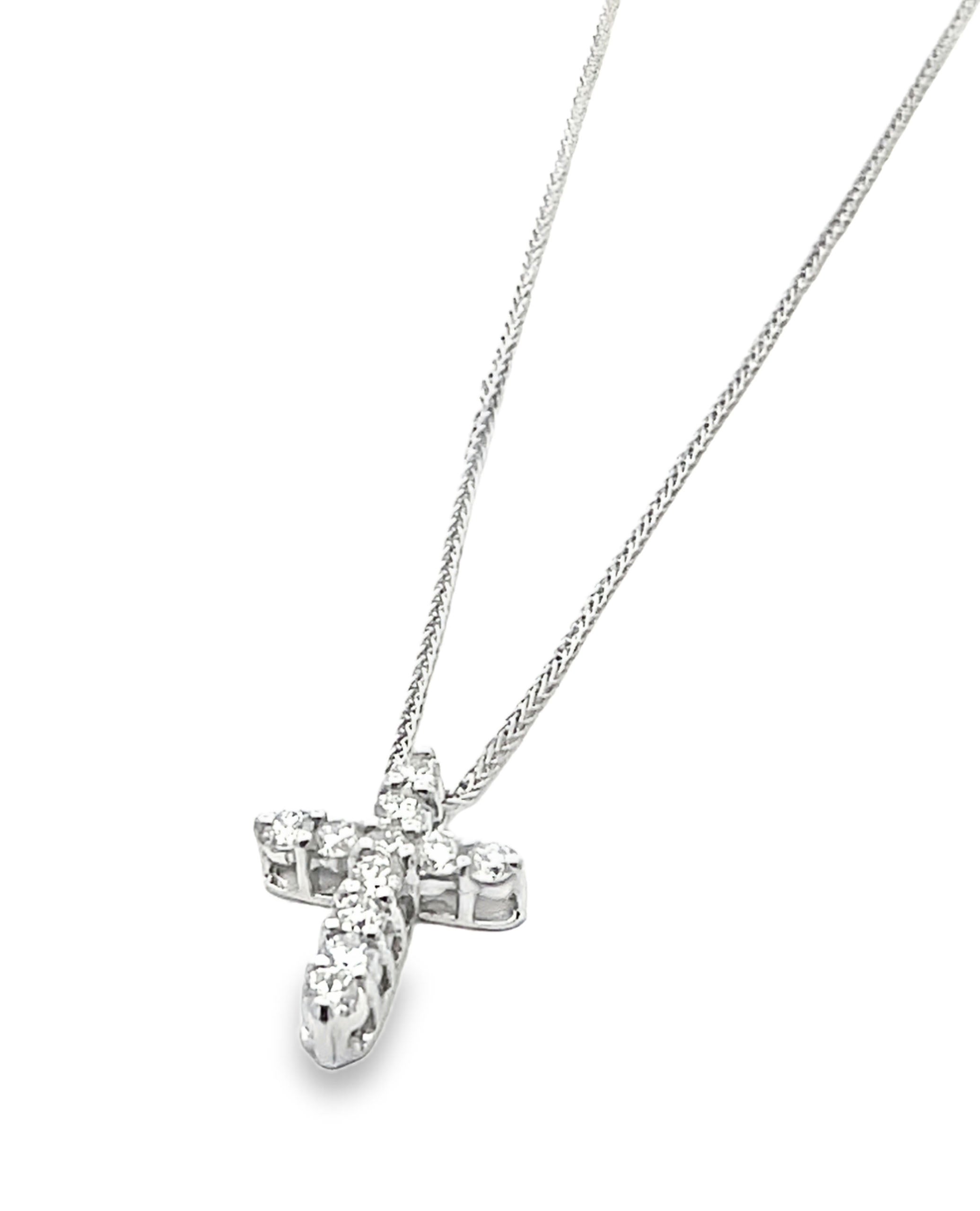 14K White Gold Diamond Cross Pendant Necklace