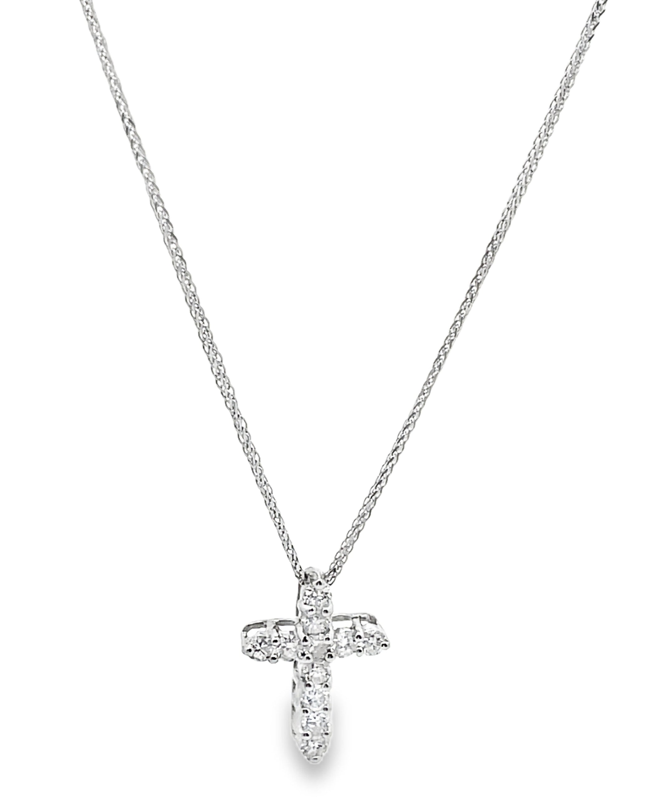 14K White Gold Diamond Cross Pendant Necklace
