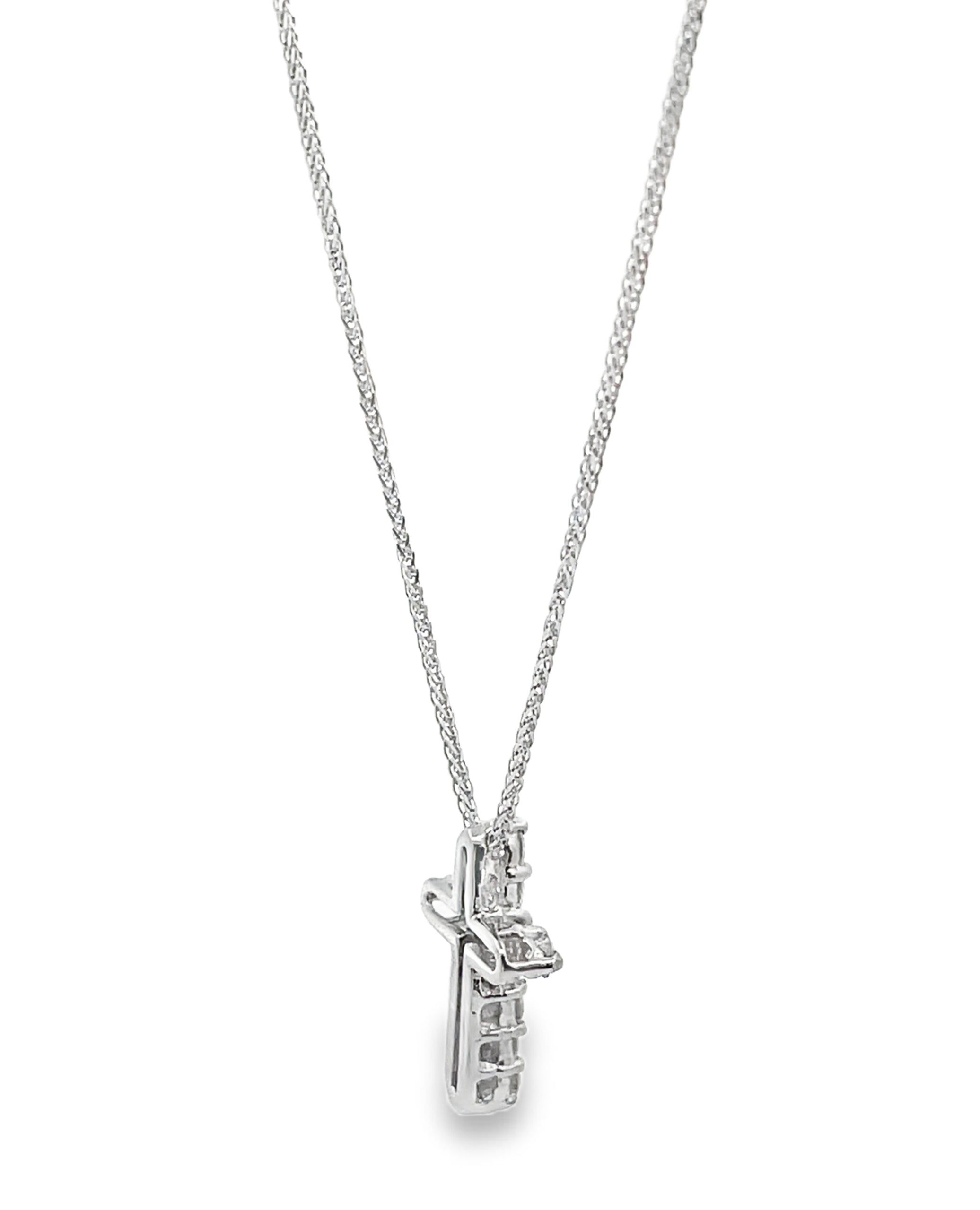 14K White Gold Diamond Cross Pendant Necklace