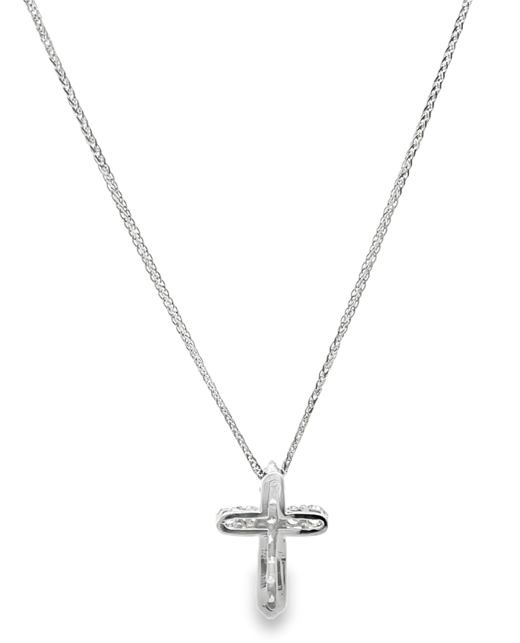 14K White Gold Diamond Cross Pendant Necklace