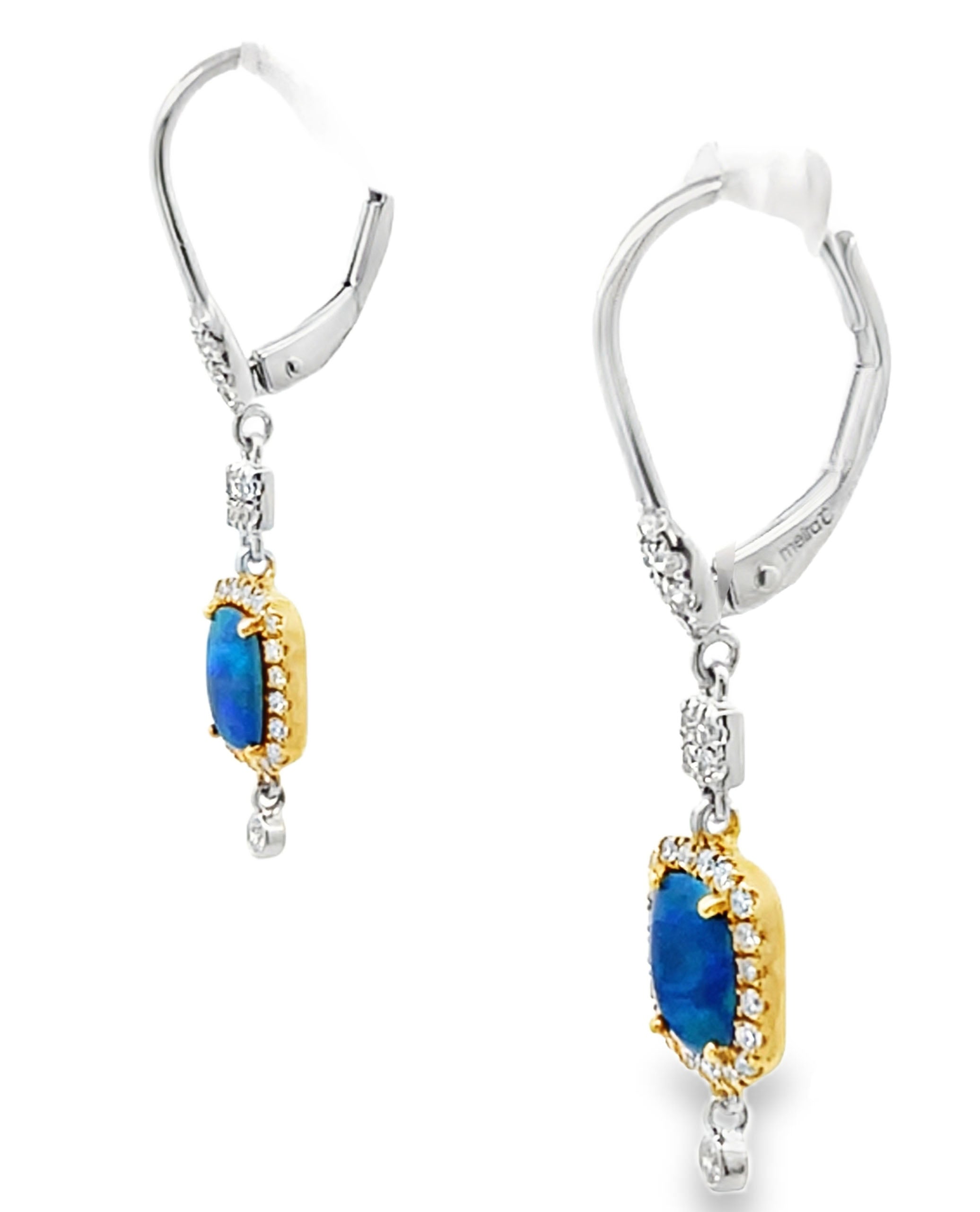 Meira T 1E8795/WO 14K White Gold Blue Opal and Diamond Drop Earrings
