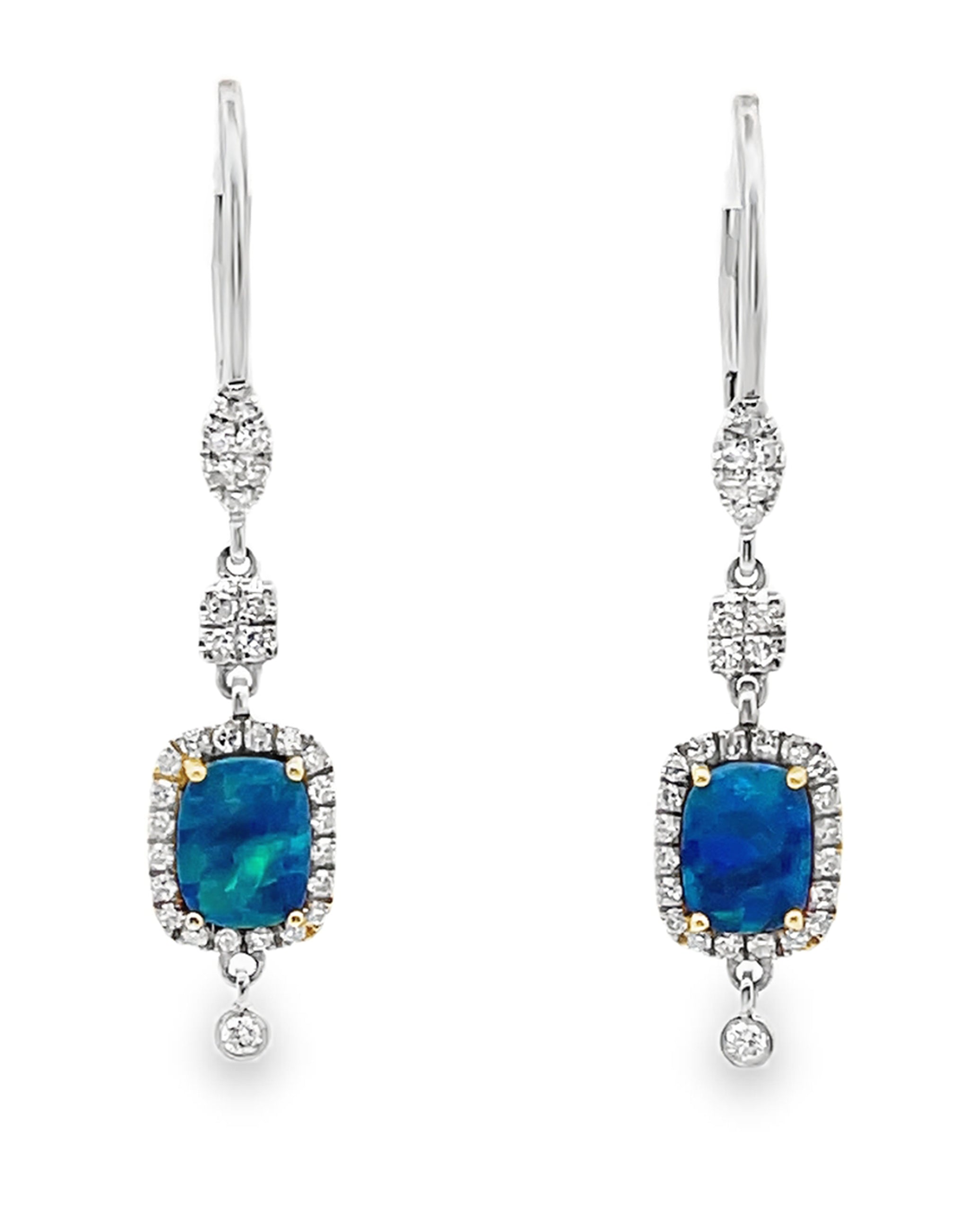 Meira T. 1E8795/WO 14K White Gold Blue Opal and Diamond Drop Earrings