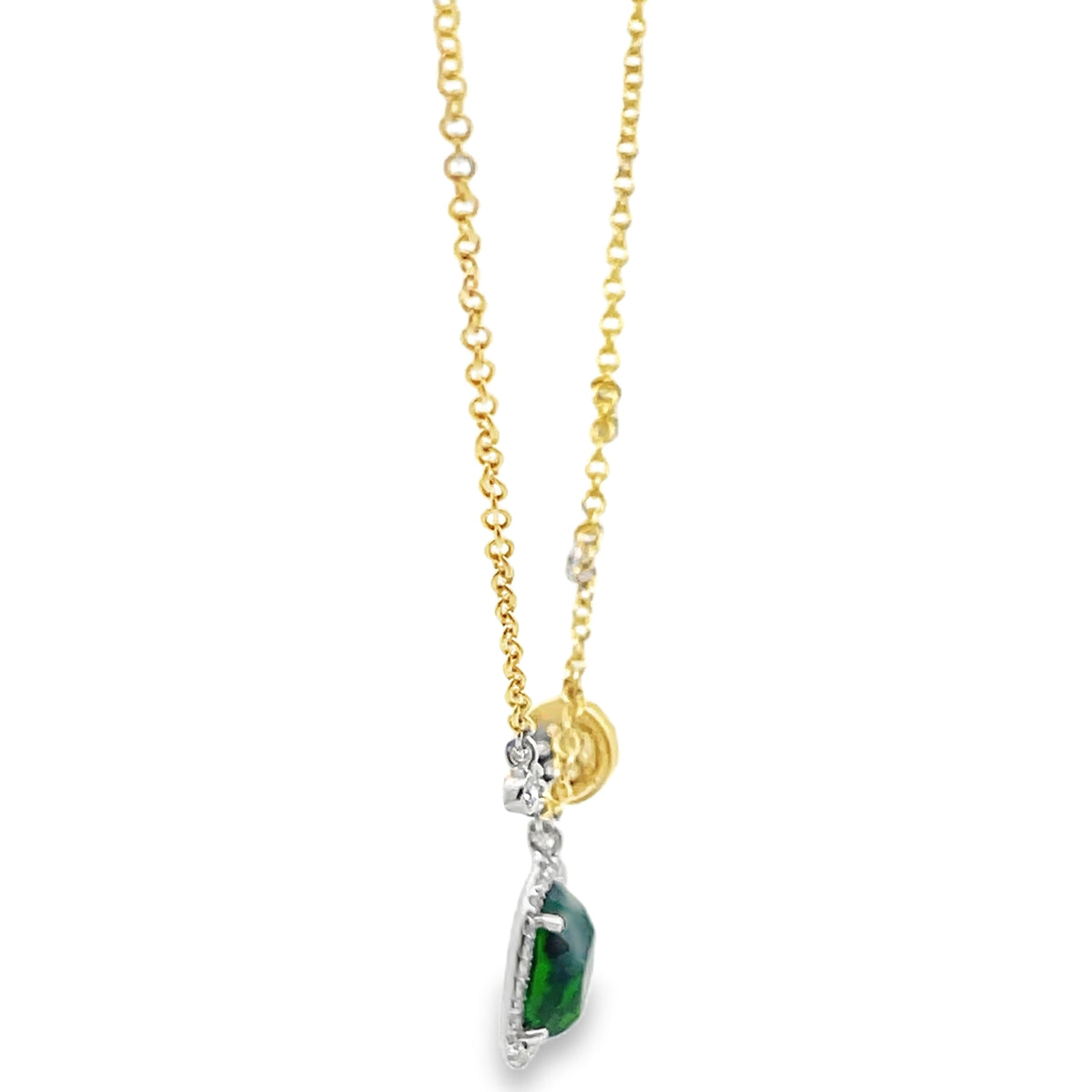 Meira T 1N9548/YC 14K Yellow Gold Green Chrome & Diamond Pendant Adjustable Necklace