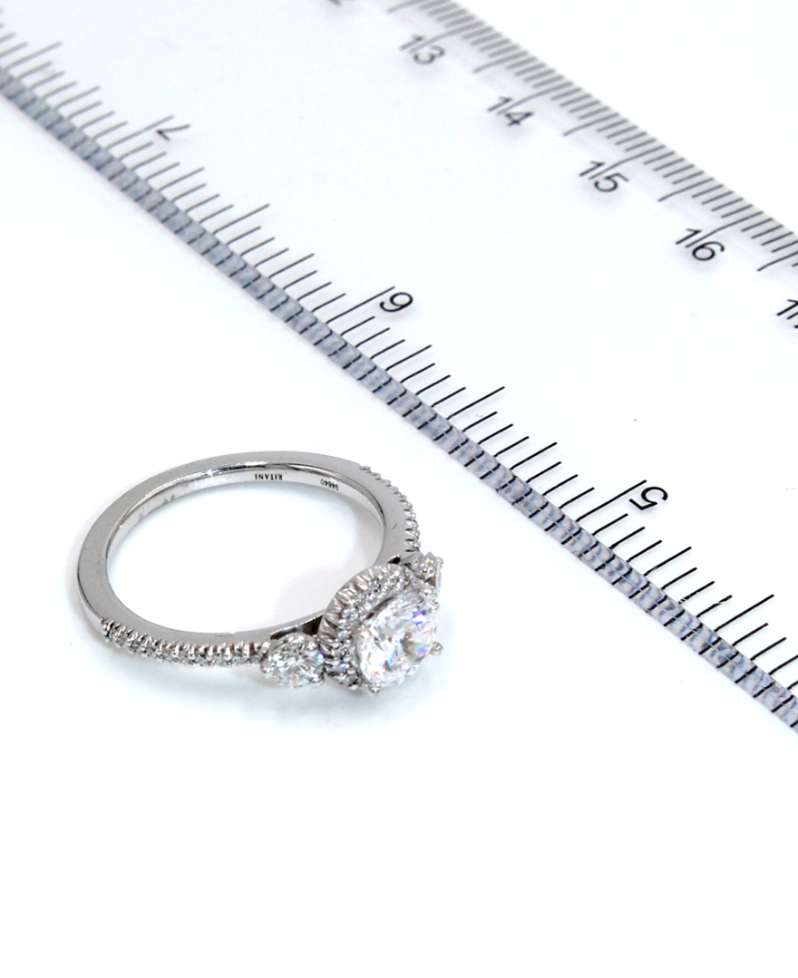 Ritani 1RZ3701BRWG Bella Vita Three Stone Halo Engagement Ring Setting for 6 Millimeter Round Stone