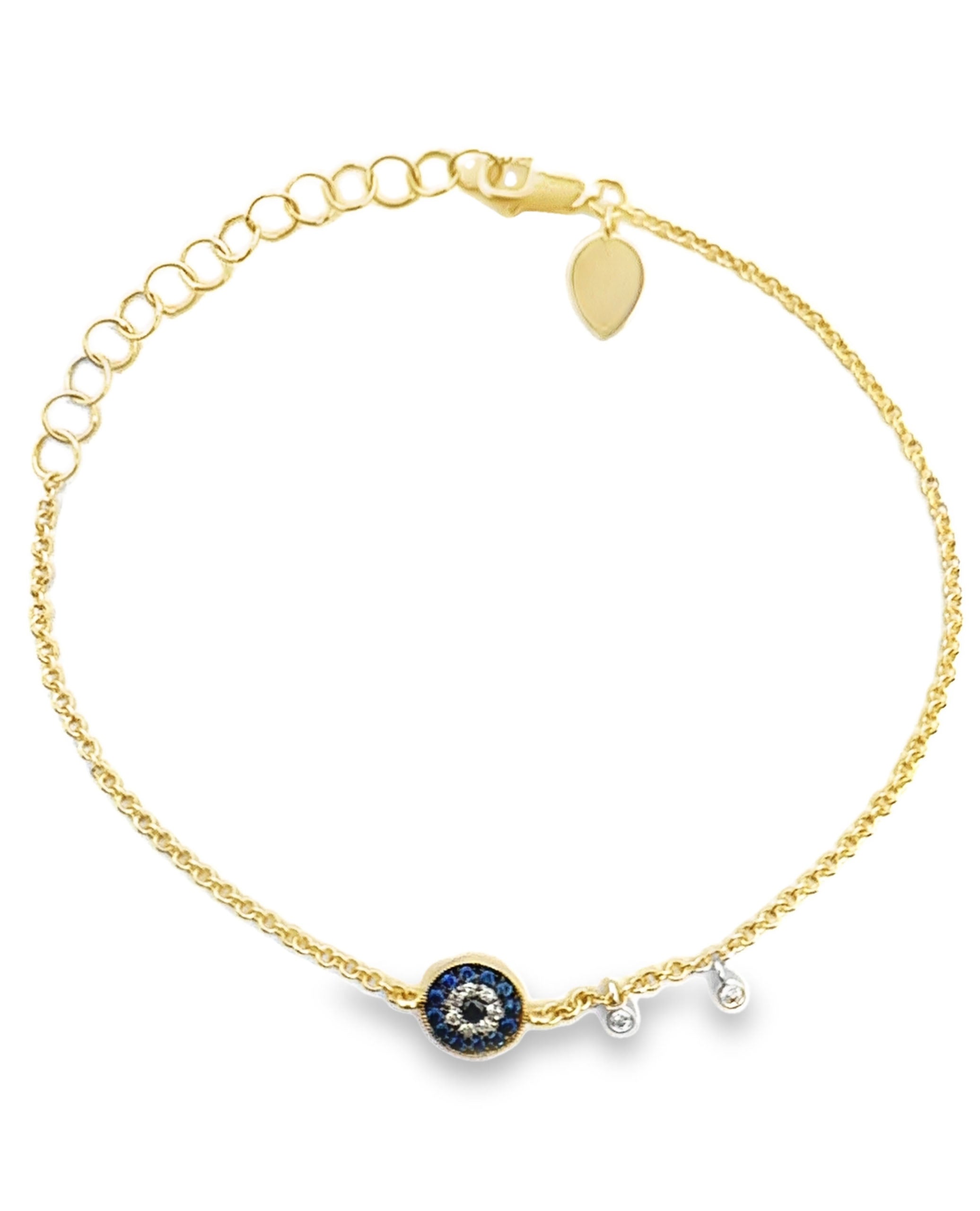 Meira T. Evil Eye Adjustable Bracelet with Diamonds in 14K Yellow Gold