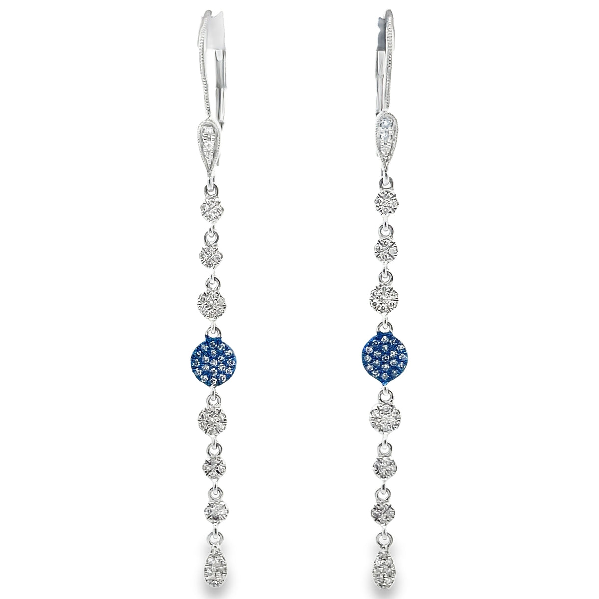 Meira T 1E8321/BL 14K White Gold and Blue Rhodium Diamond Long Earrings