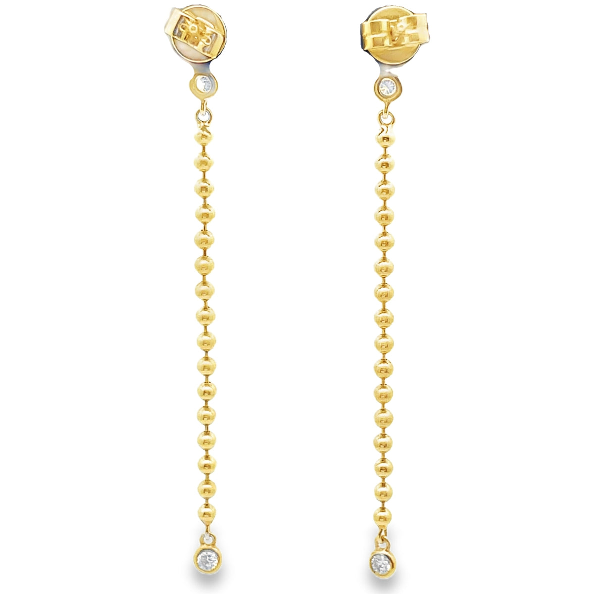 Meira T 1E9935/YG 14K Yellow Gold Diamond and Bead Long Dangle Earrings