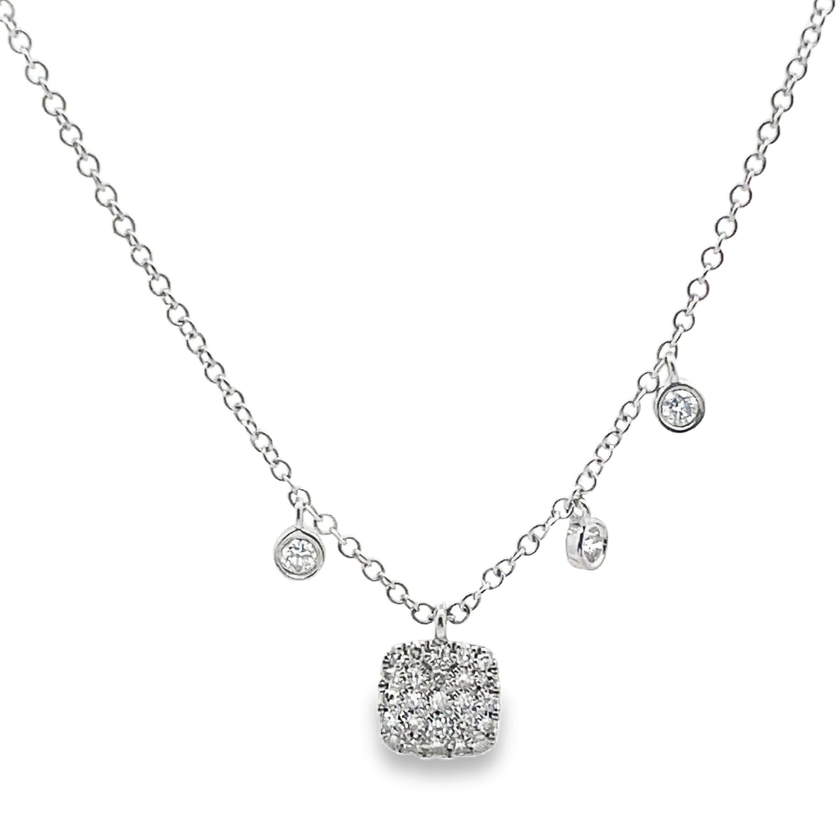Meira T 1N7678/WG 14K White Gold Diamond Square Pendant Adjustable Necklace