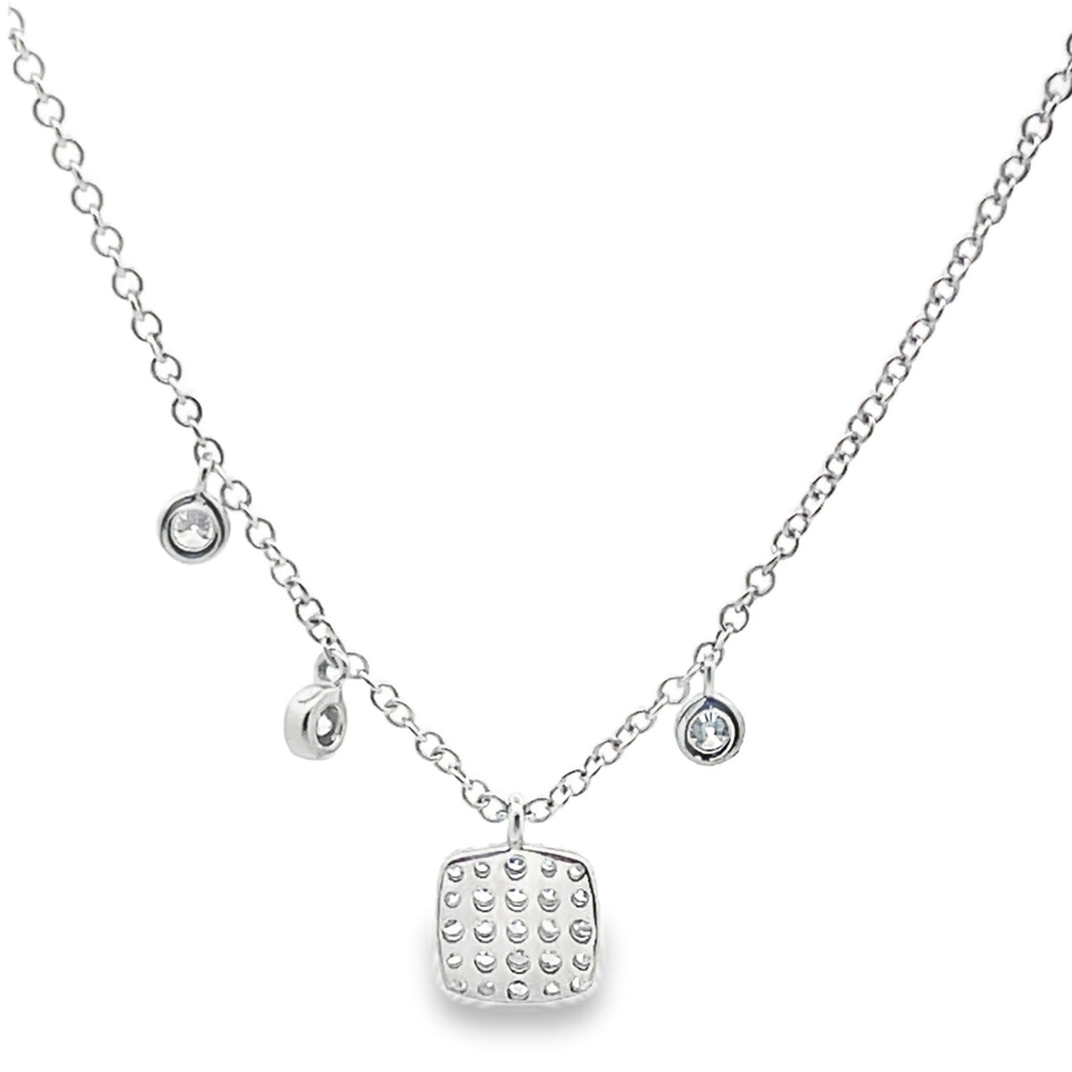 Meira T 1N7678/WG 14K White Gold Diamond Square Pendant Adjustable Necklace