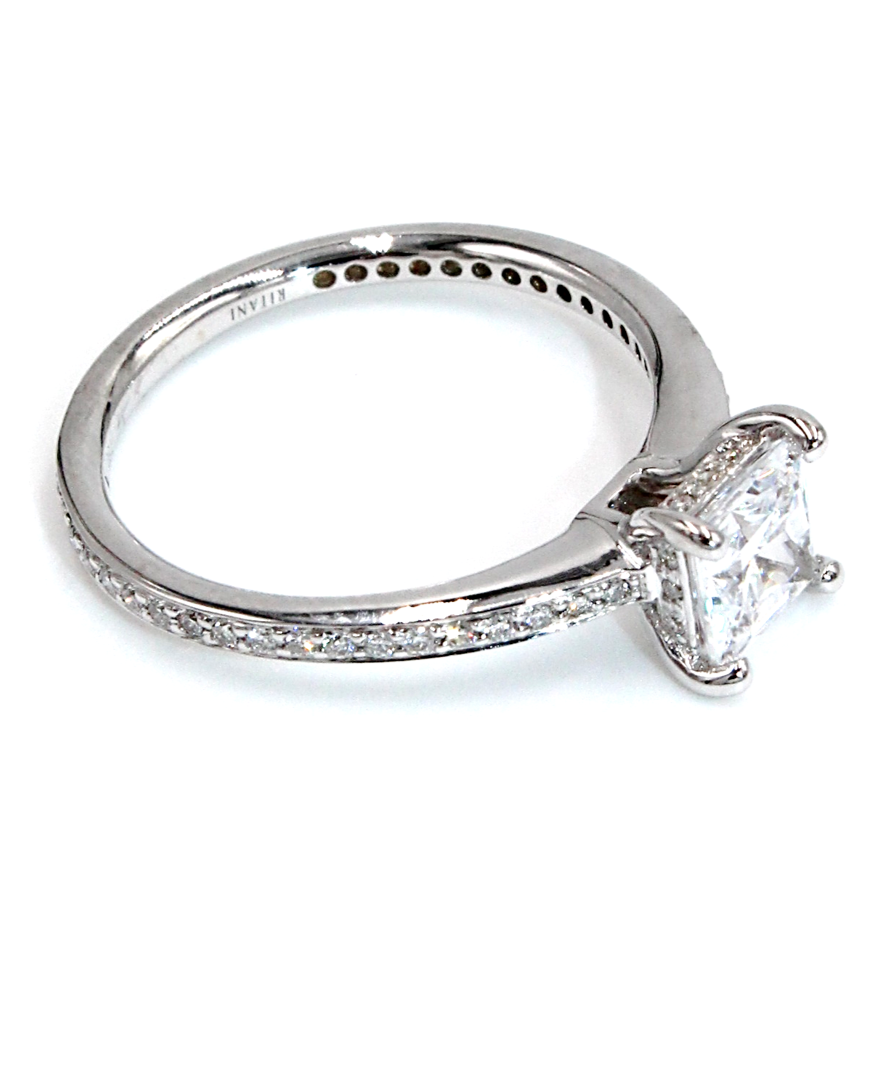 Ritani 1PCZ1966 18K White Gold Classic Princess Cut Engagement Ring Setting for 5.5 Millimeter Center Stone
