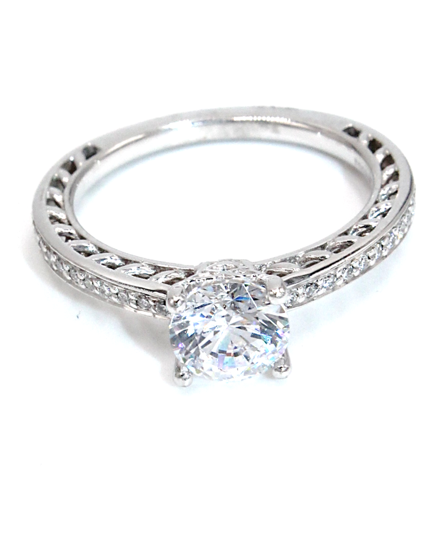 Ritani 1RZ4170 Micropavé 14k White Gold Engagement Ring Setting for Round Center Stone
