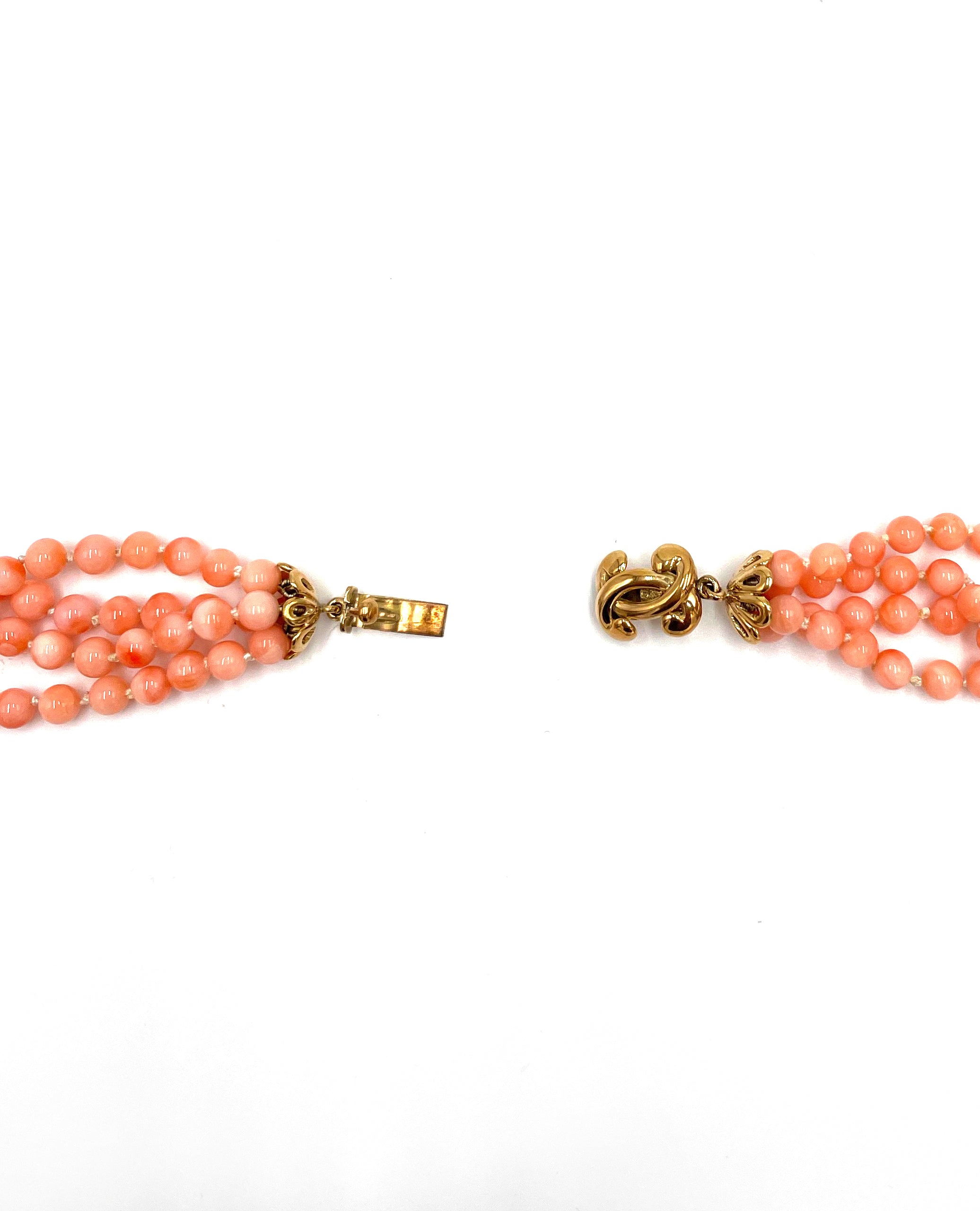 Pre-owned Vintage 18K Yellow Gold Diamond and Angel Coral Bead Tassel Necklace